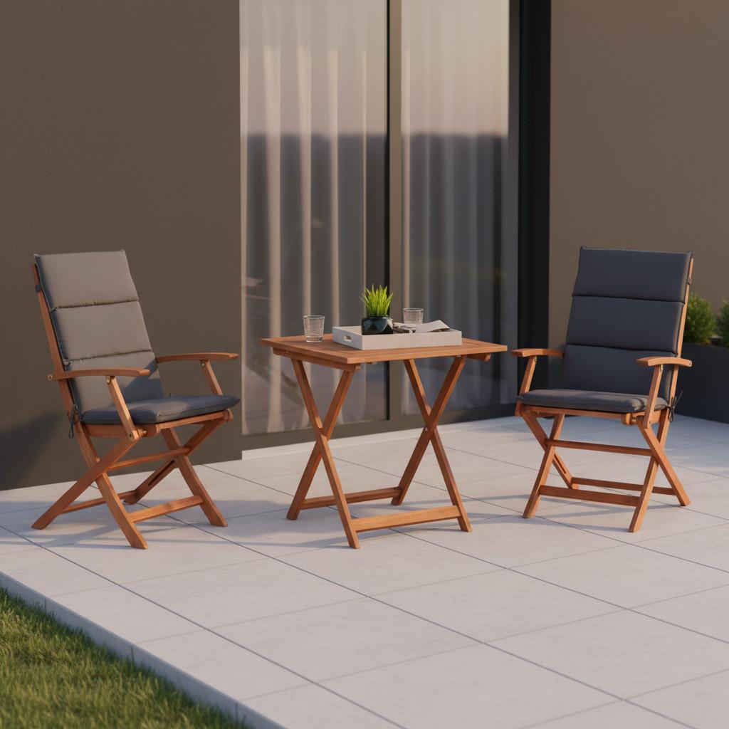 Gartenmöbel Set 5-Tlg Comodoro Echtholz Klappbar mit Kissen - Braun/Grau, KONVENTIONELL, Holz/Textil - Gardenson