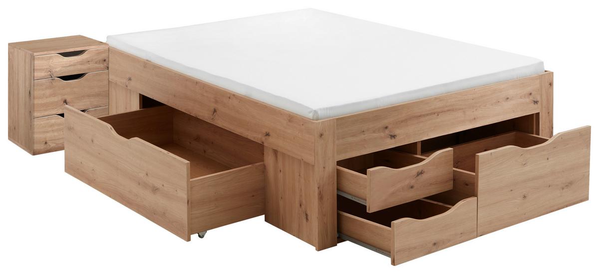 Stauraumbett Noah - Eiche Artisan, KONVENTIONELL, Holzwerkstoff (140/200cm)