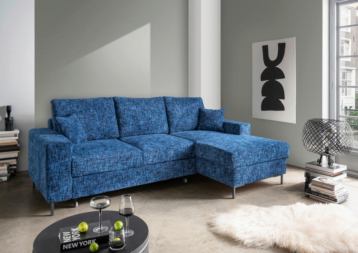 Eckschlafsofa Zona, Blau S: 237x143 Cm - Blau/Schwarz, KONVENTIONELL, Textil (237/143cm) - Livetastic