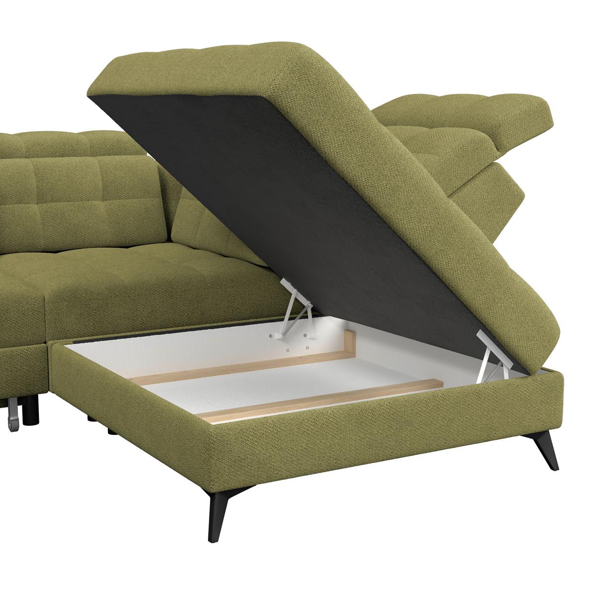 Ecksofa Barletta New Velours Grün, 289x228cm - Schwarz/Grün, ROMANTIK / LANDHAUS, Textil (289/228cm) - Luca Bessoni