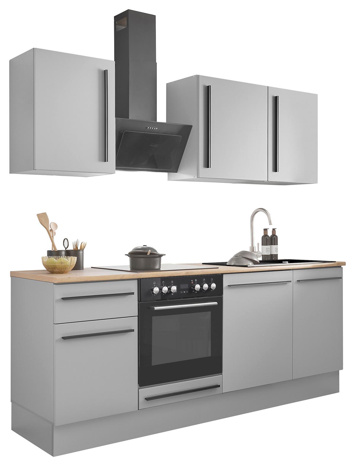Küchenblock Denver Grau/Eiche Dekor B: 220 cm - Eichefarben/Grau, Design, Holzwerkstoff (220cm) - MID.YOU