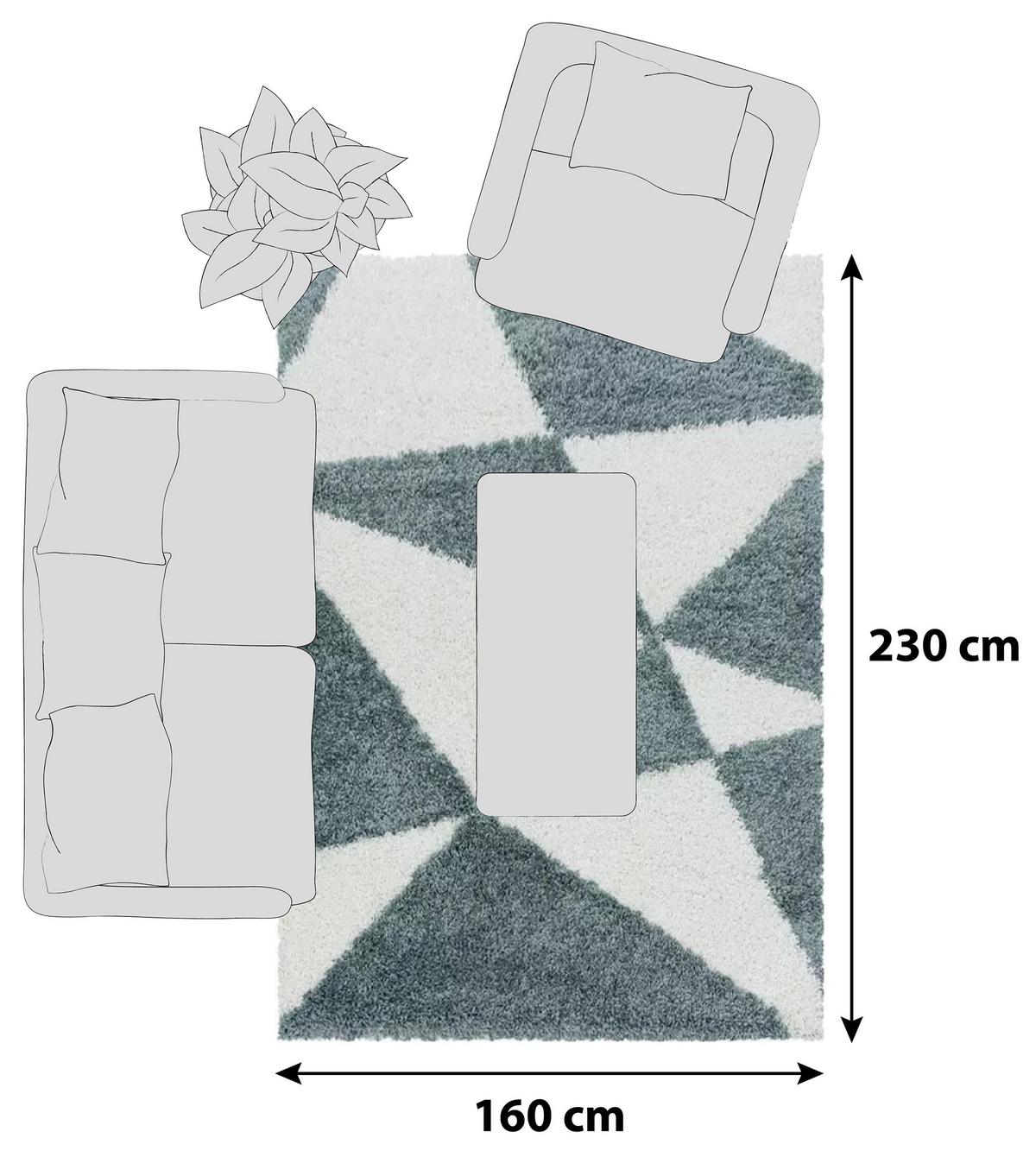 Hochflor Teppich Blau Naturfaser Tango 160x230 cm - Blau, Design, Textil (160/230cm)