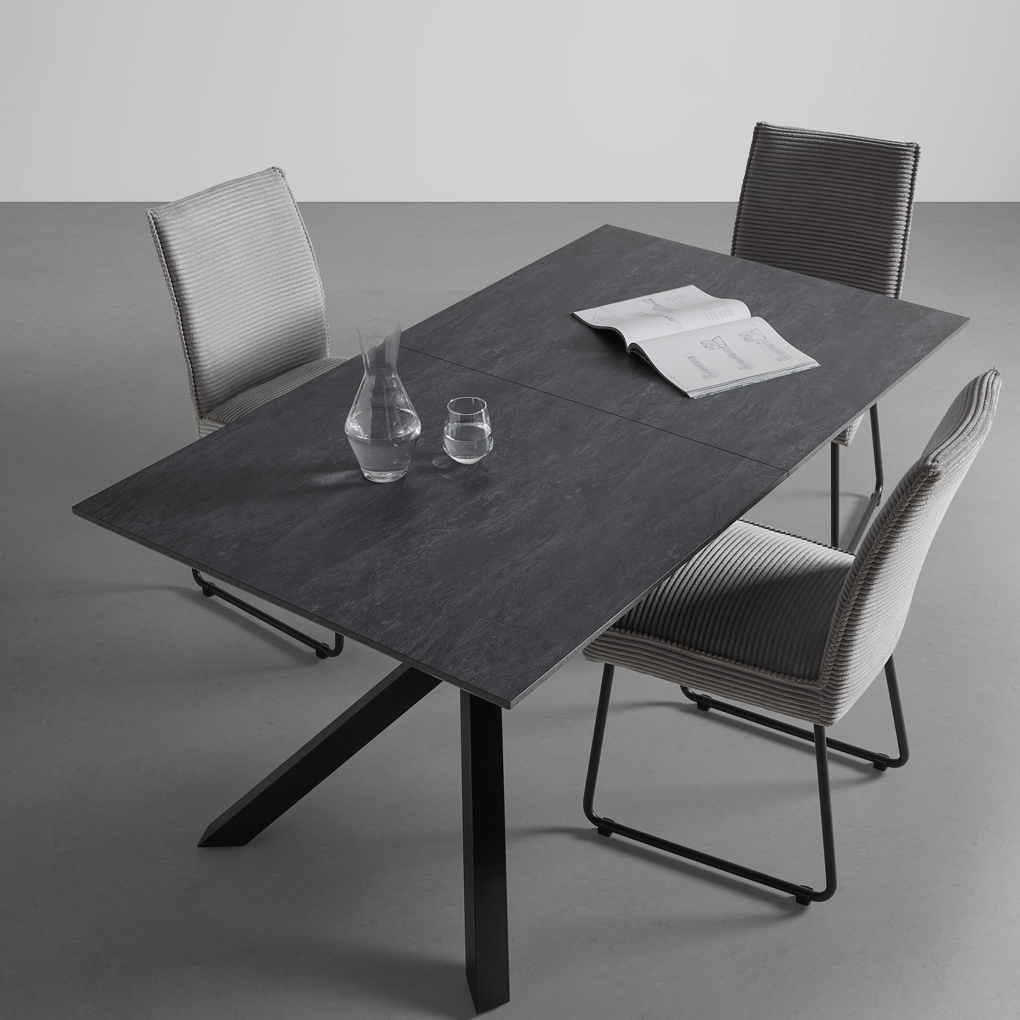 Rozkládací jídelní stůl KIANO 160-220 x 90cm - černá/antracitová, Moderní, kov/kompozitní dřevo (160-220/76/90cm) - Mömax