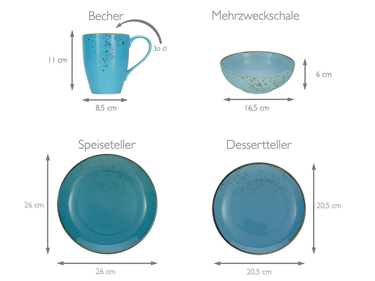 Kombinovaný servis AQUA NATURE, 16-dielny - modrá, Basics, keramika (34/31,5/33cm) - Creatable