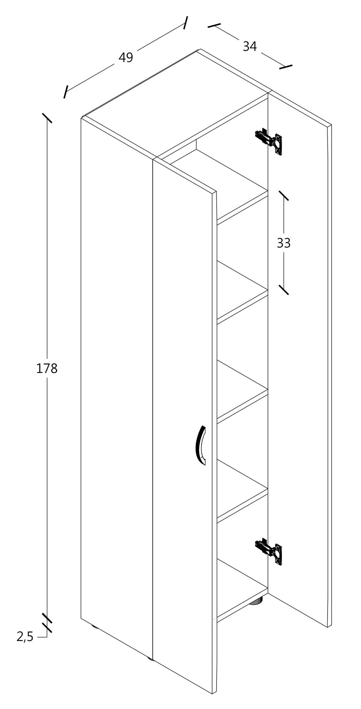 Aktenschrank Ulas 5 Holzwerkstoff Weiß B: 49 cm - Weiß, MODERN, Holzwerkstoff (49/178/34cm) - MID.YOU