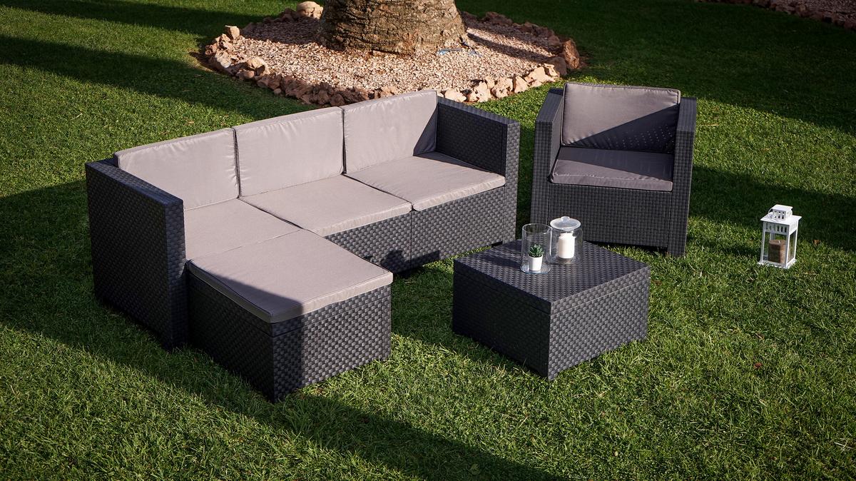 Loungegarnitur 3-tlg Manhattan Aus Kunststoff Mit Kissen - Anthrazit, Basics, Kunststoff (160/80/60cm) - Gardenson