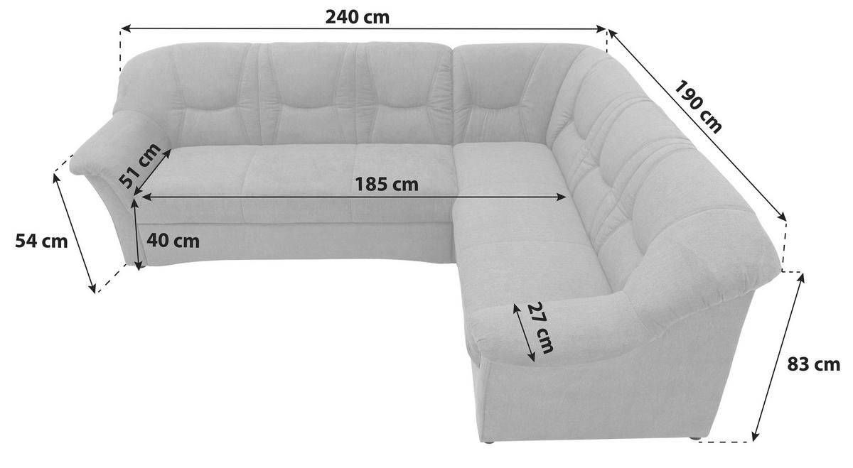 Ecksofa Sarafina Dunkelgrau S: 240x190 cm - Dunkelgrau/Schwarz, KONVENTIONELL, Textil (240/190cm) - MID.YOU