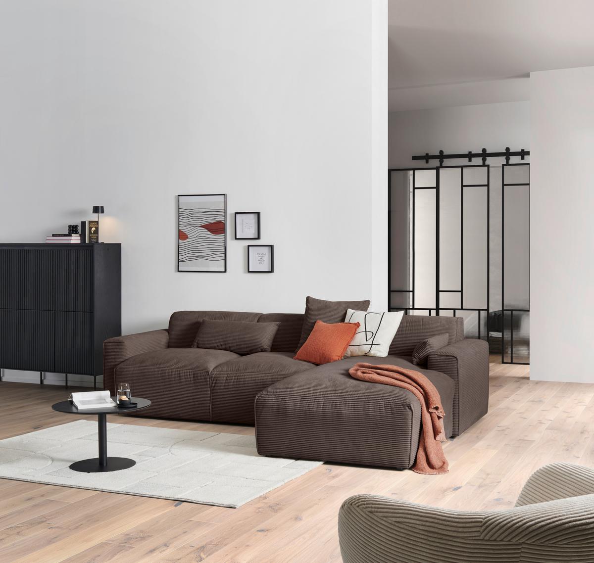 Ecksofa Pearl - Schwarz/Mokka, Design, Textil (303/196cm) - Livetastic