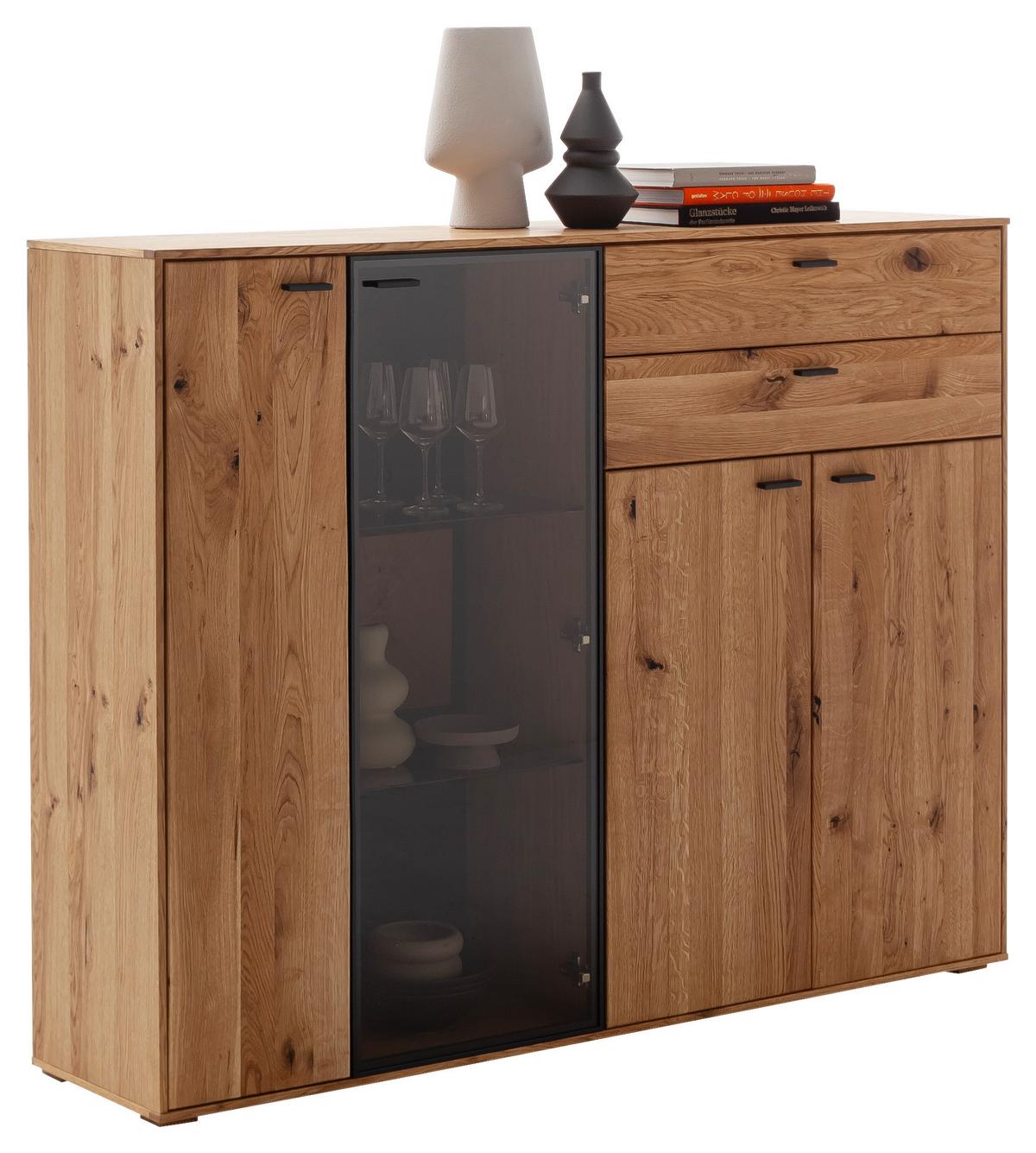 Highboard Assini Wildeiche B: 158 cm - Wildeiche, Design, Glas/Holz (158/122/37cm) - MID.YOU