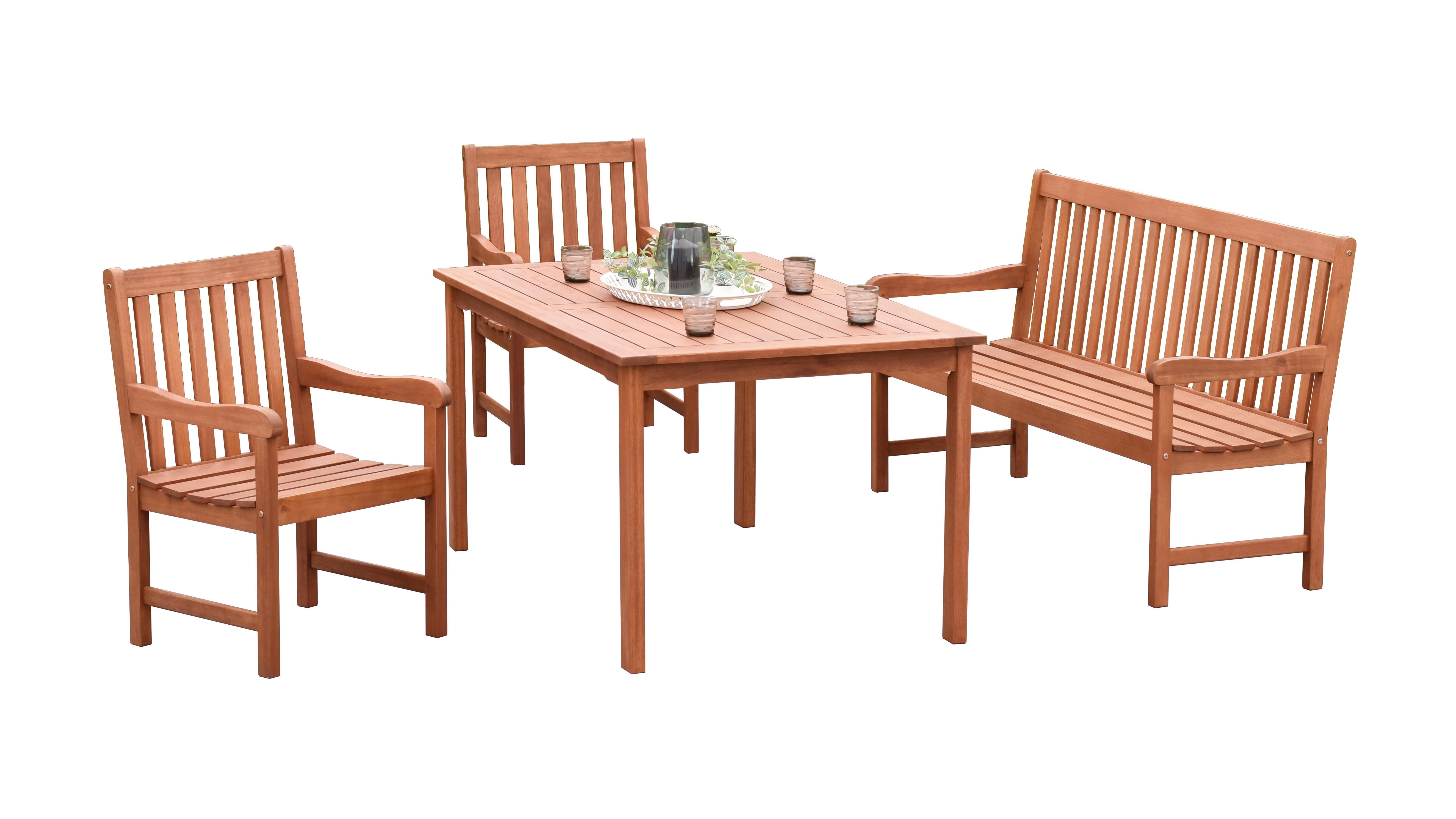 Gartenmöbel Set 4-tlg. Santos Eukalyptusholz - Naturfarben, MODERN, Holz - Gardenson
