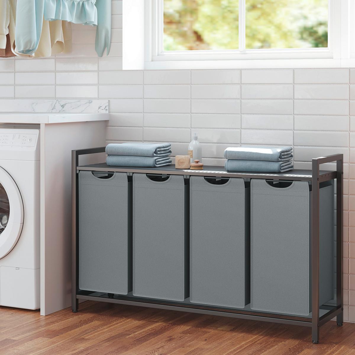 Wäschekorb Luandry Basket - Grau, MODERN, Holzwerkstoff/Metall (116/72/33cm) - MID.YOU