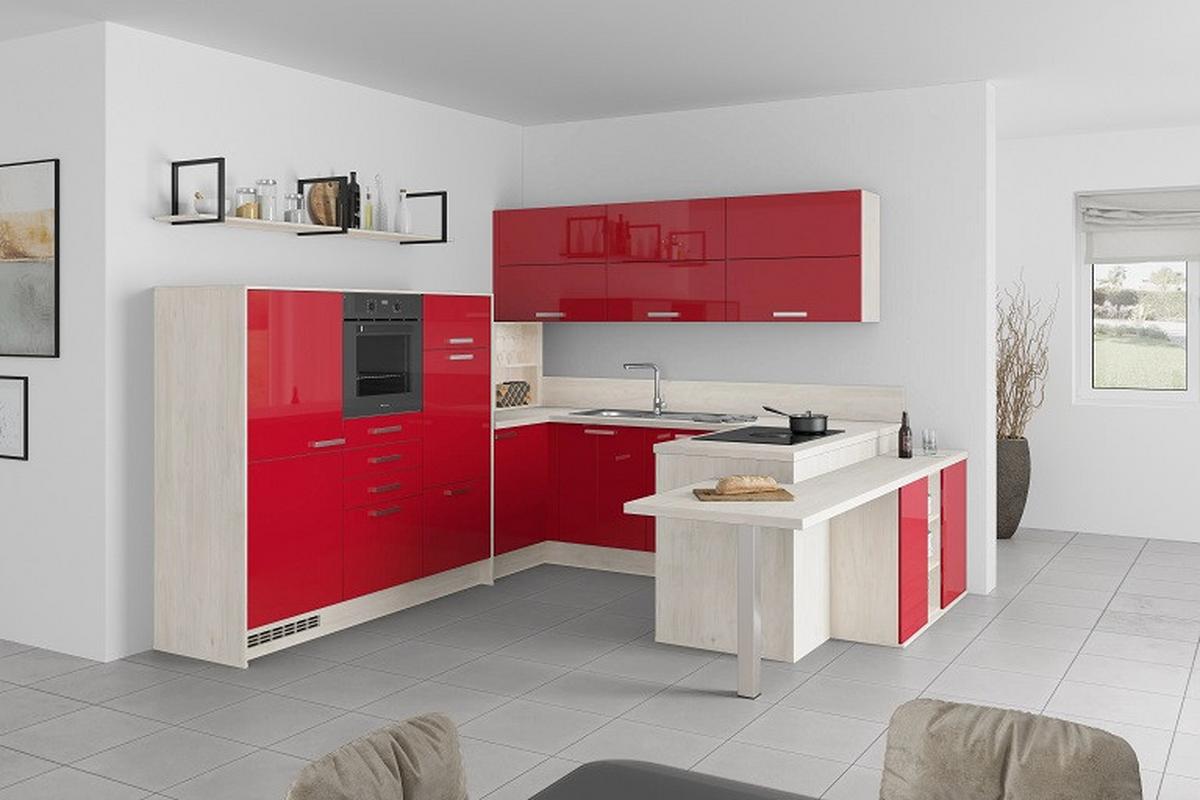 U-küchen Lp4050 Rot 298x294x255 Cm Mit Griffen - MODERN, Holzwerkstoff (298/294/255cm) - Impuls