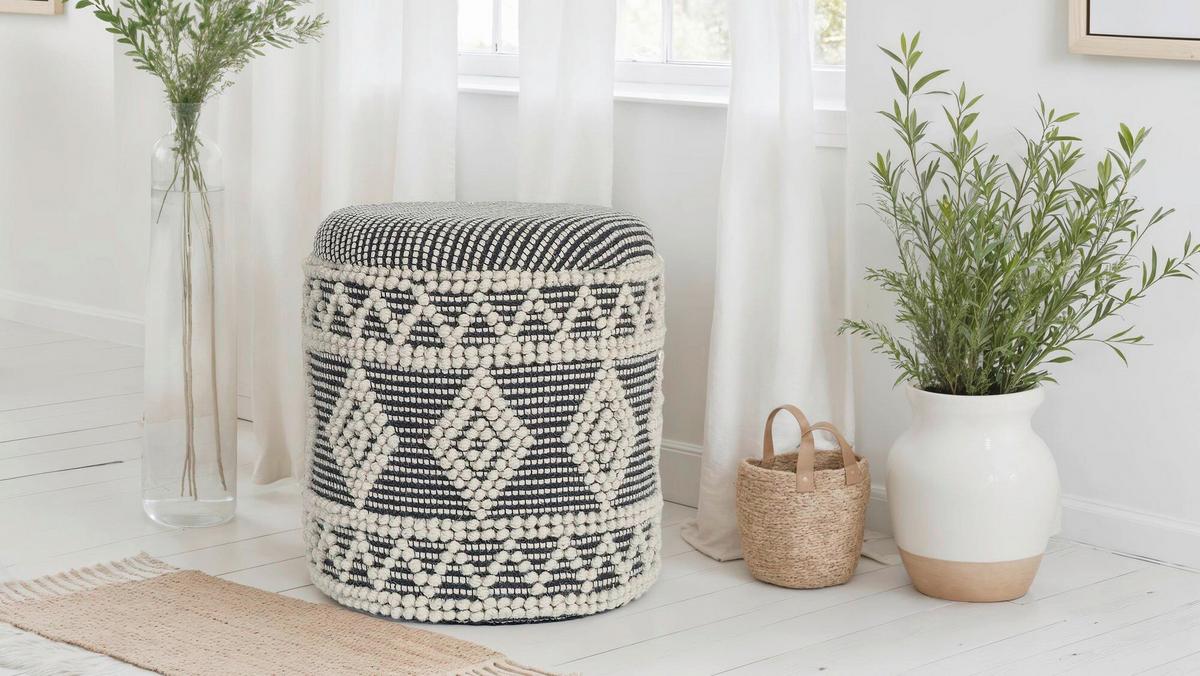 Hocker Creme, Schwarz B: 40cm - Creme/Schwarz, Design, Textil (40/45/40cm) - MID.YOU