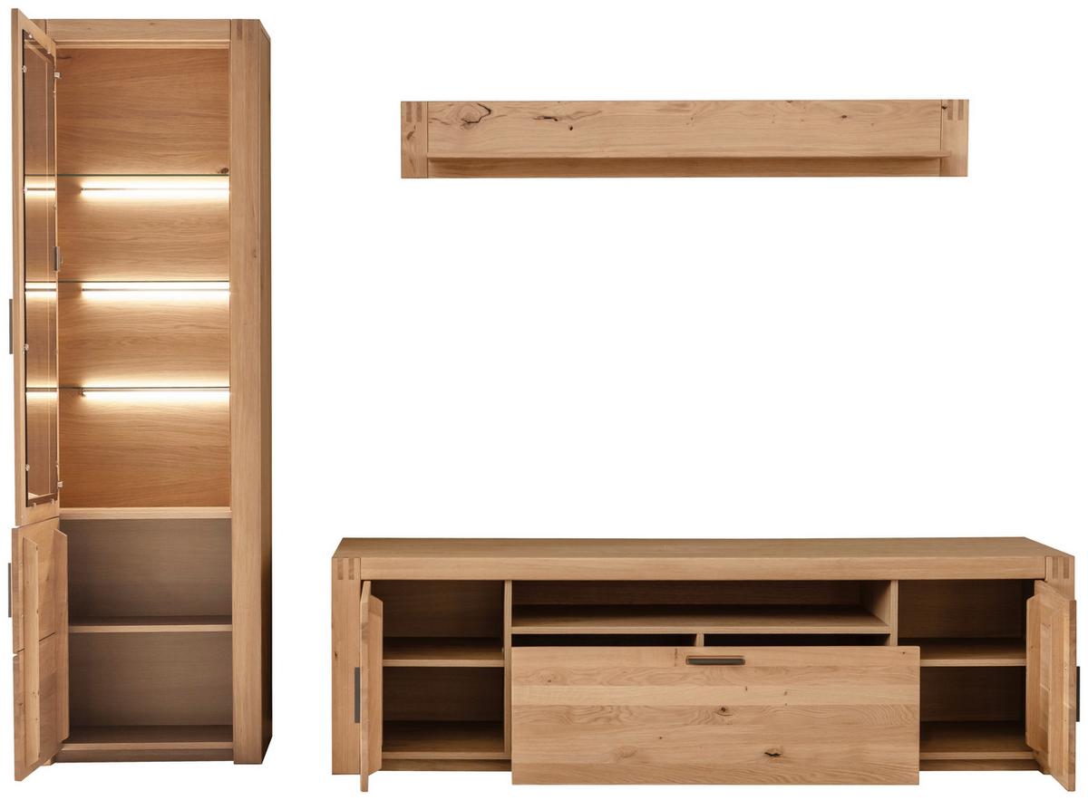 Wohnwand Prag - Eichefarben, Design, Glas/Holz (283/203/50cm)