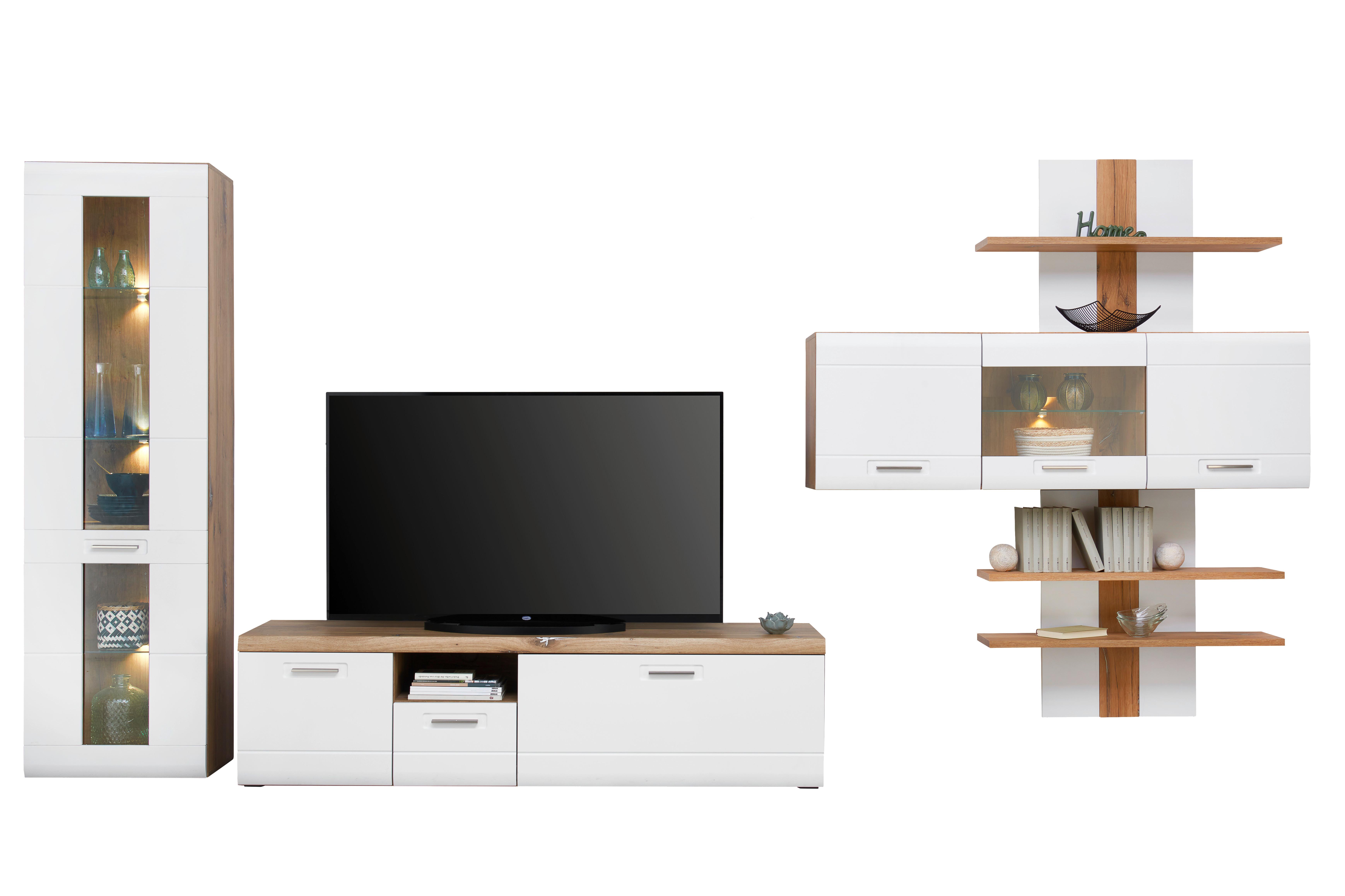 Wohnkombination 4--Teilig. Auris, Weiß/Eiche Dekor