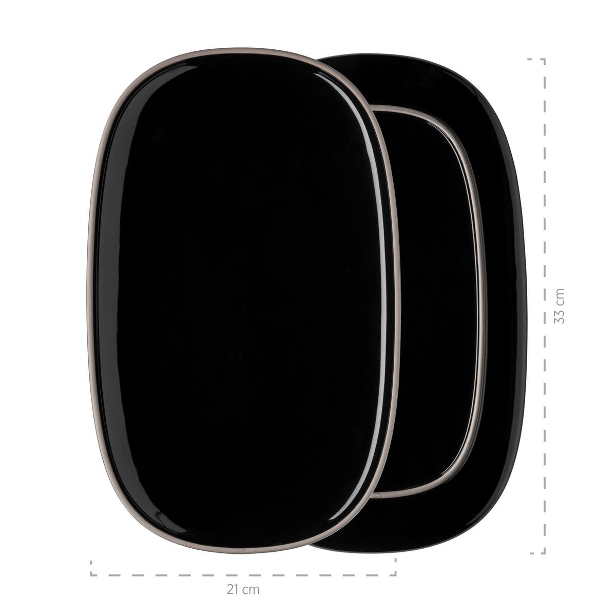 Servierplatte Isora Keramik Oval 3--Teilig. D: 23-33 Cm - Schwarz, Basics, Keramik - Mäser