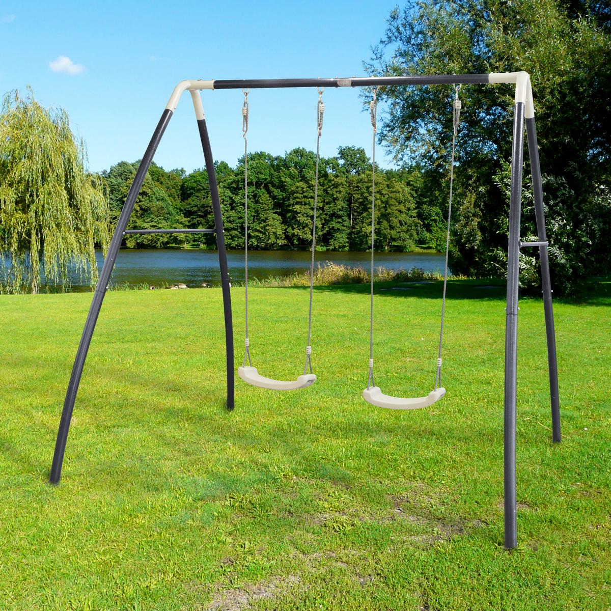 Schaukel Double Swing in Weiß/Anthrazit - Anthrazit/Weiß, Basics, Kunststoff/Metall (210/217/210cm) - Ambia Garden