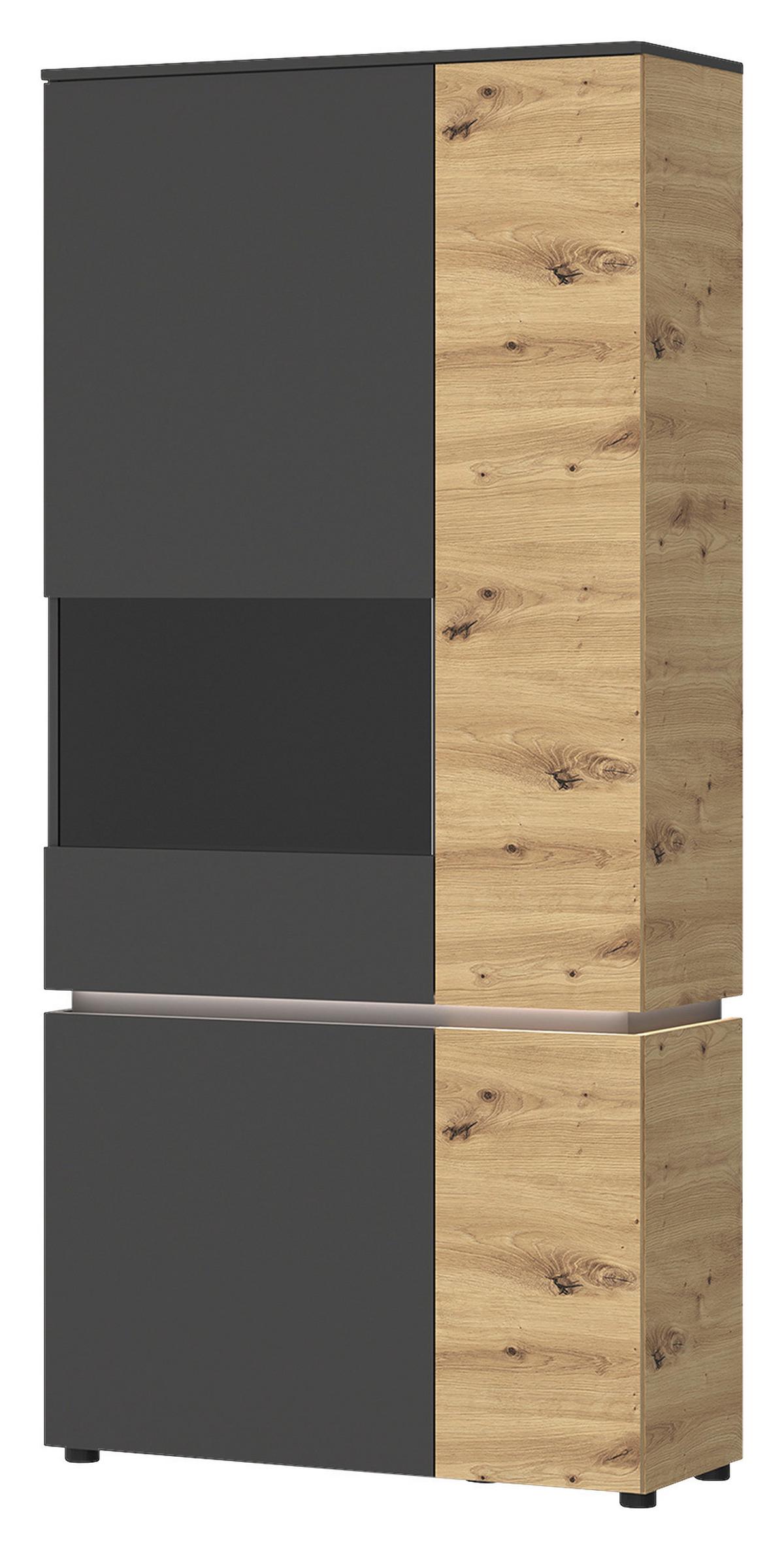 Vitrine Luci Grau Eiche Artisan/grau B: 90,4 Cm - Schwarz/Eiche Artisan, Trend, Glas/Holzwerkstoff (90,4/199/40cm) - MID.YOU