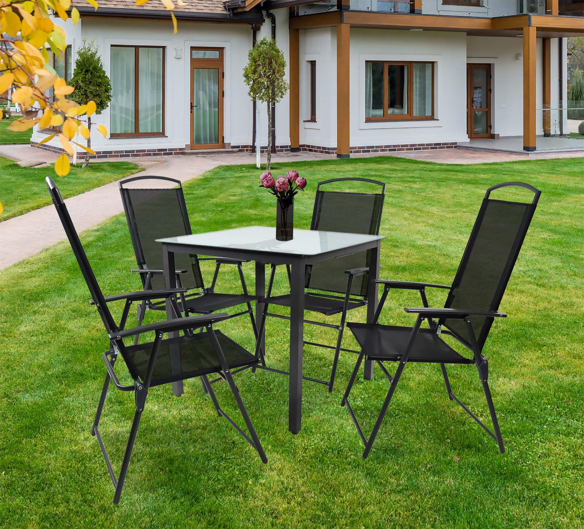 Gartentischgruppe 918151 5-teilig Anthrazit - Anthrazit, Basics, Glas/Textil - Ambia Garden
