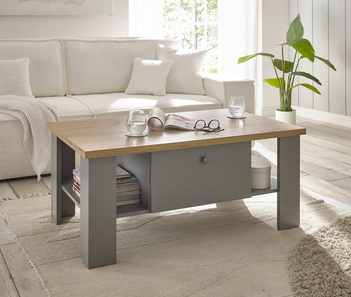 Couchtisch Chambord Hellgrau/Eiche Dekor B: 107cm - Eichefarben/Hellgrau, Design, Holzwerkstoff (107/46/67cm) - MID.YOU