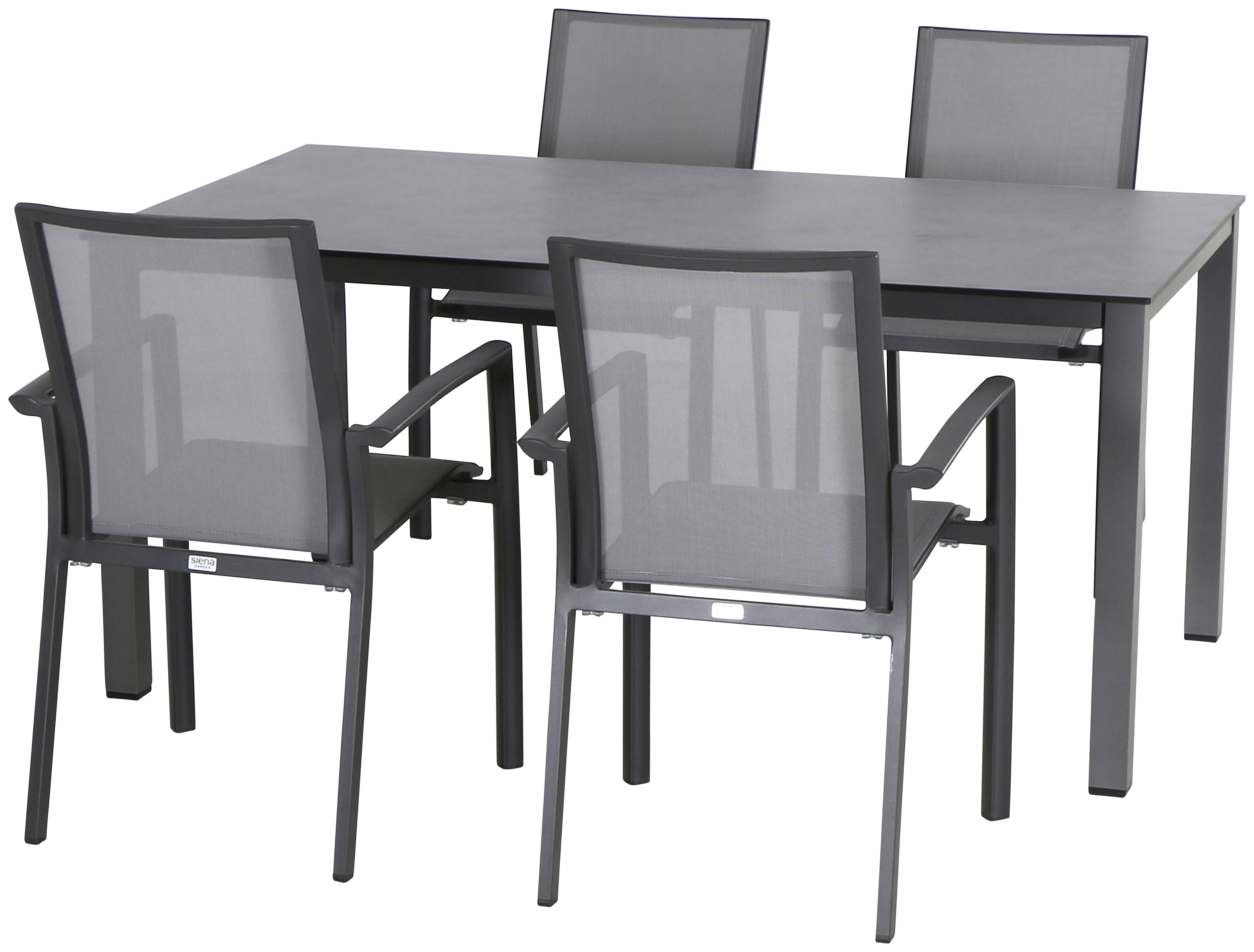 Gartenmöbel Set 5-Tlg Aluminium - Anthrazit/Schwarz, KONVENTIONELL, Keramik/Textil - Gardenson