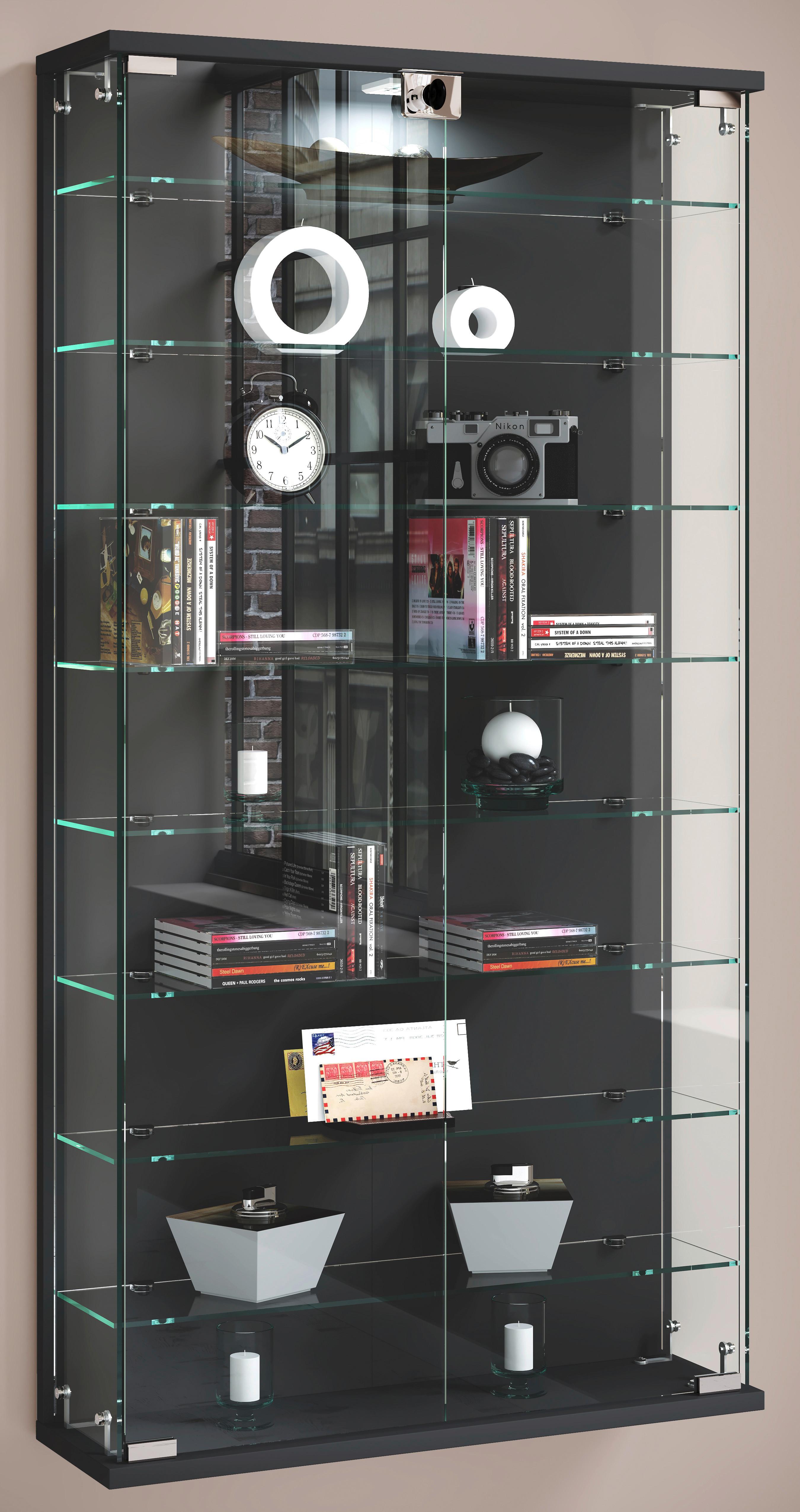 Vitrine Relas Anthrazit B: 59 cm - Transparent/Anthrazit, Design, Glas/Holzwerkstoff (59/114/17cm) - MID.YOU