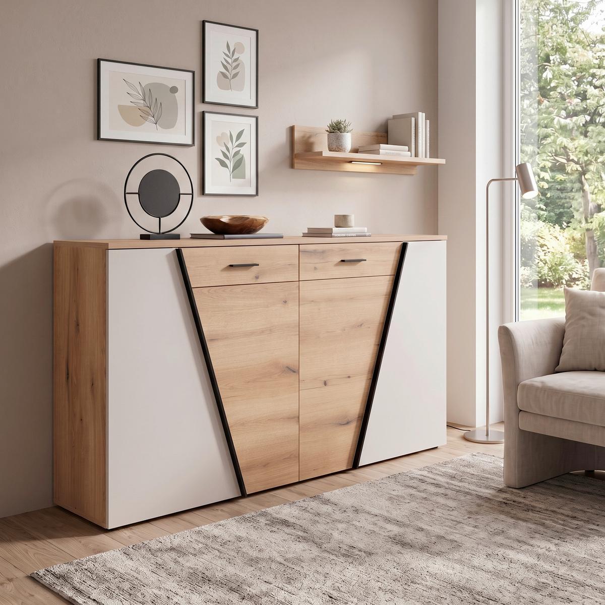 Kommode Venedig B: 160cm Eichefarben/Kaschmir - Kaschmir/Eichefarben, MODERN, Holzwerkstoff (160/110/40cm)