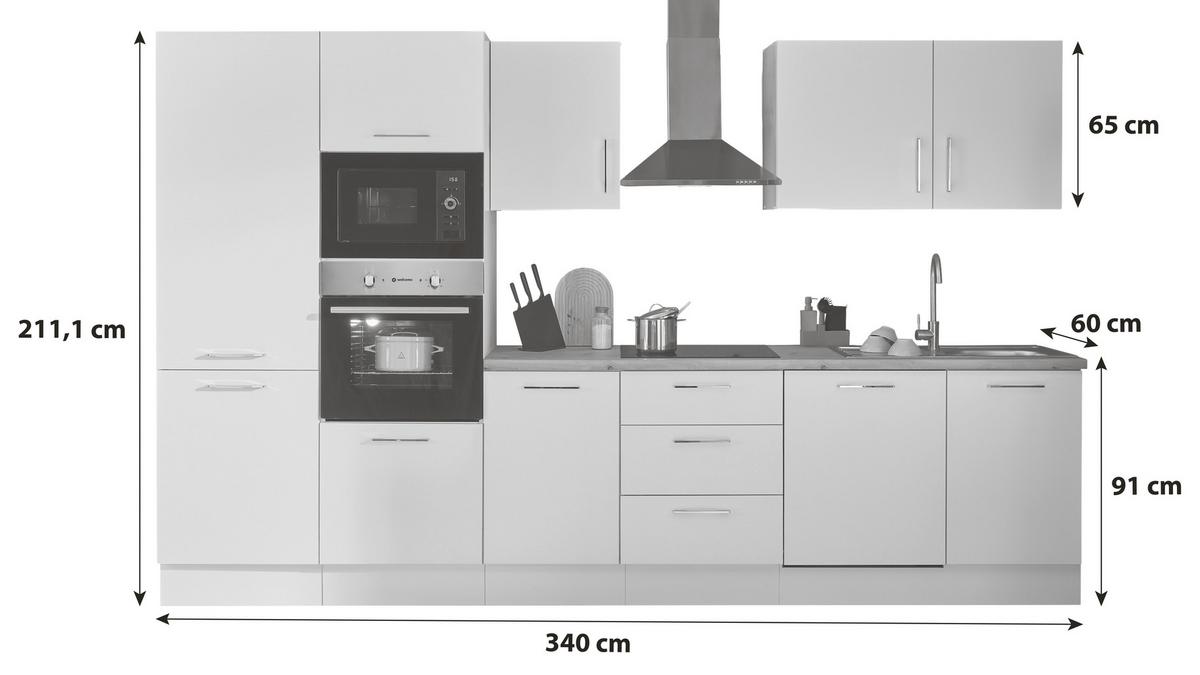 Küchenblock Turin Schwarz/Eiche Dekor B: 340 cm - Schwarz/Eiche Artisan, Basics, Holzwerkstoff (340cm) - P & B