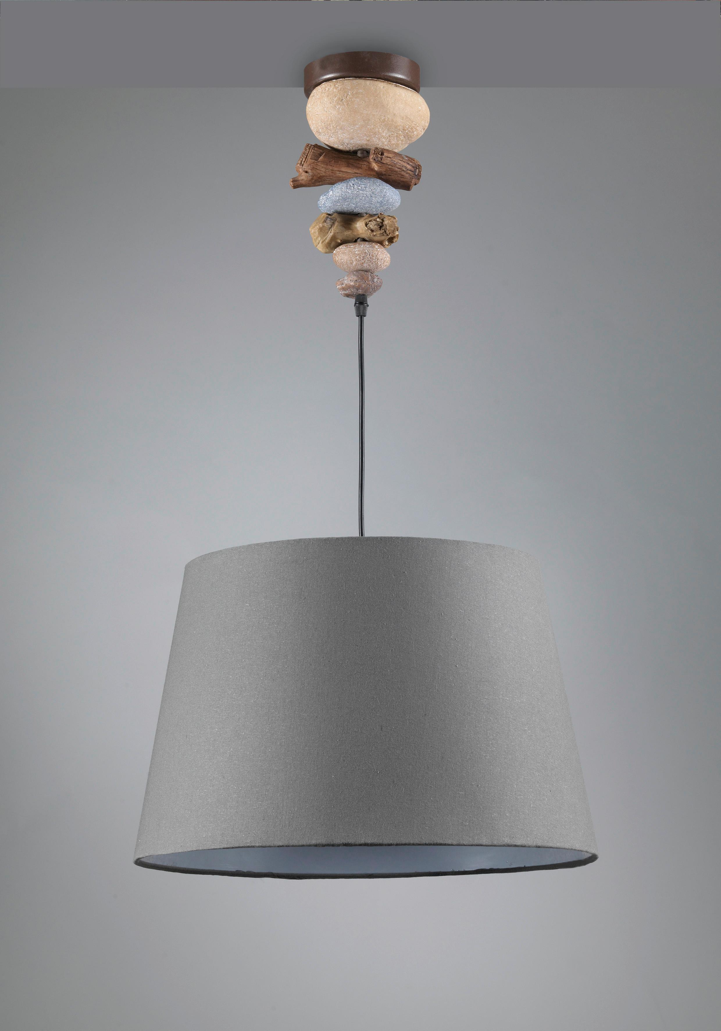 Hängeleuchte 4897/s - Blaugrau, Natur, Textil/Stein (45/90cm)