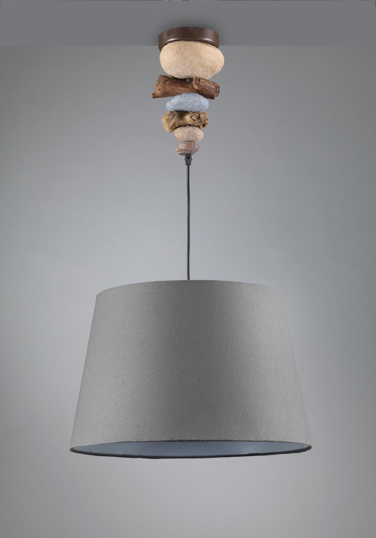 Hängeleuchte 4897/s - Blaugrau, Natur, Textil/Stein (45/90cm)