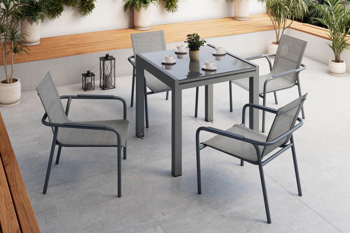 Balkontisch London - Dunkelgrau, MODERN, Glas/Metall (160/75/80cm) - Beldano