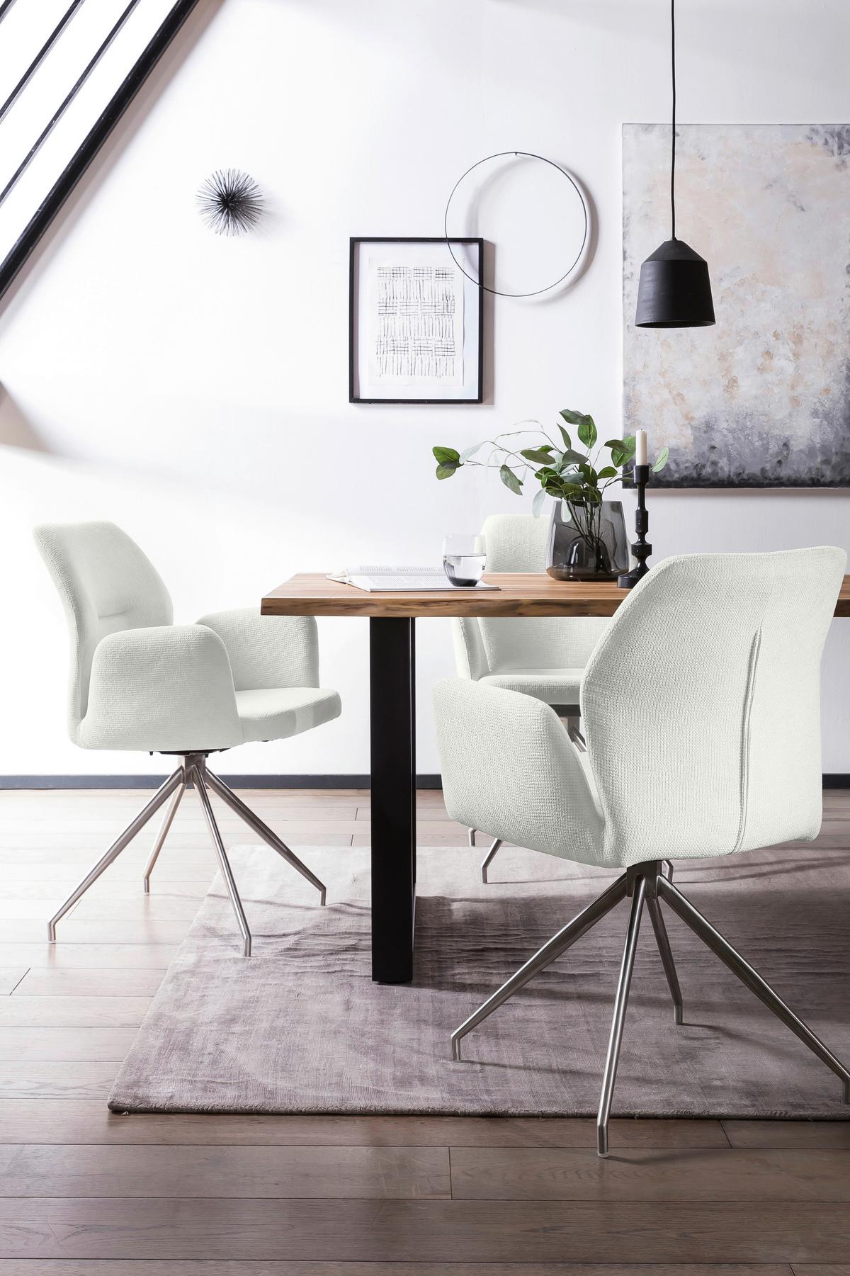 Tischgruppe Creme/Walnussfarben L: 180cm - Silberfarben/Walnussfarben, MODERN, Holz/Textil (180/90/75cm) - Livetastic