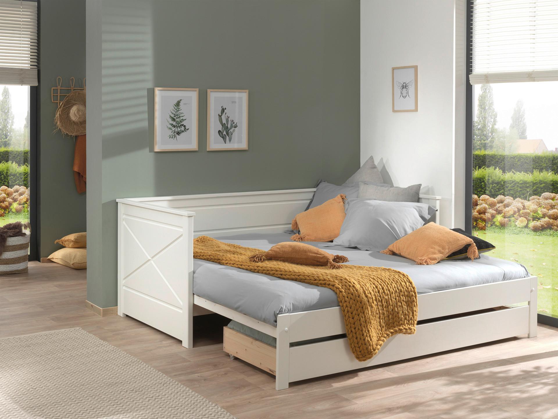 Ausziehbett Pino Weiß 90/180x200cm - Weiß, MODERN, Holz/Holzwerkstoff (90/180/200cm) - Vipack