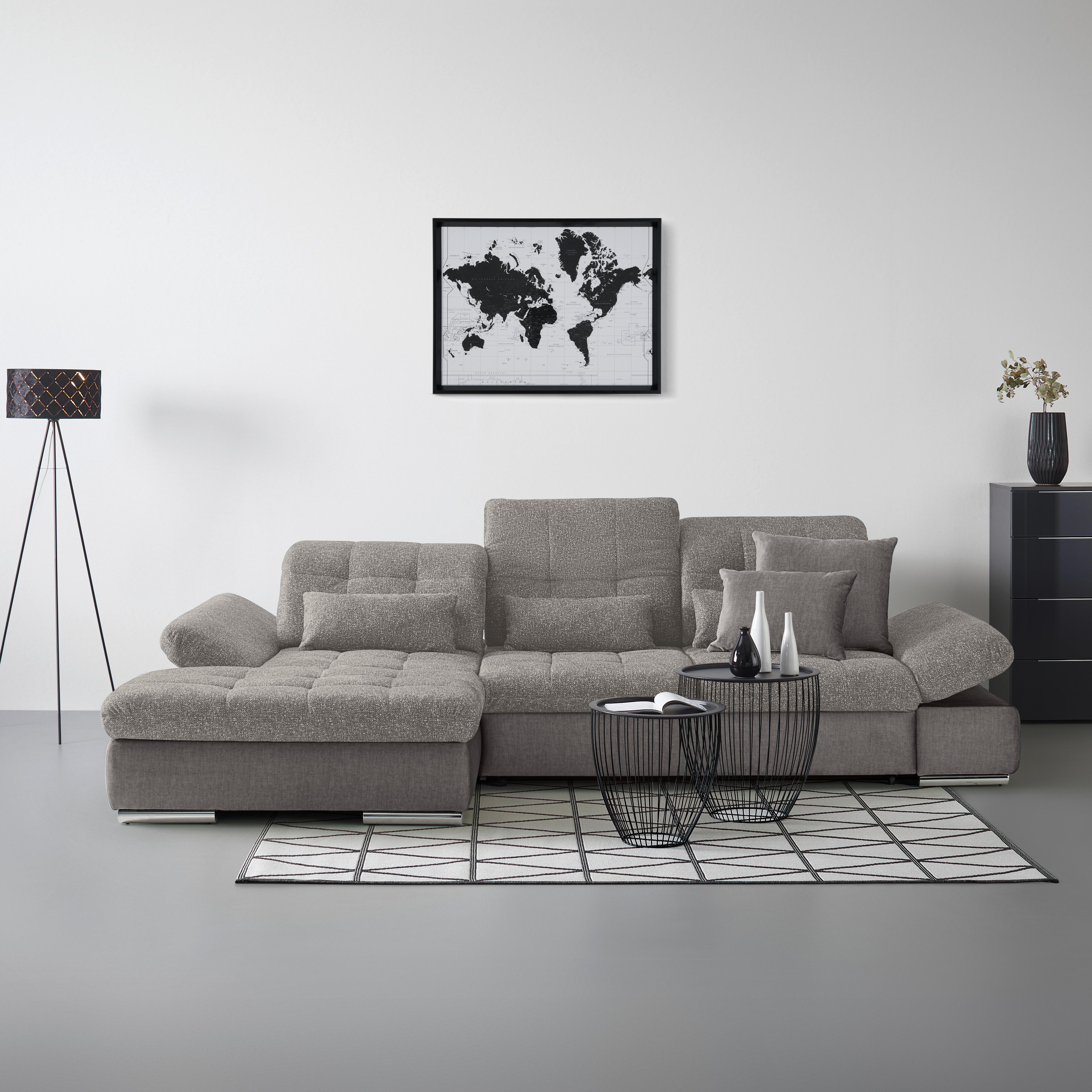 Rohová sedačka SANFINO, ľavá, strieborná - chrómová/strieborná, Konventionell, kov/drevo (199/79-96/305cm) - Premium Living