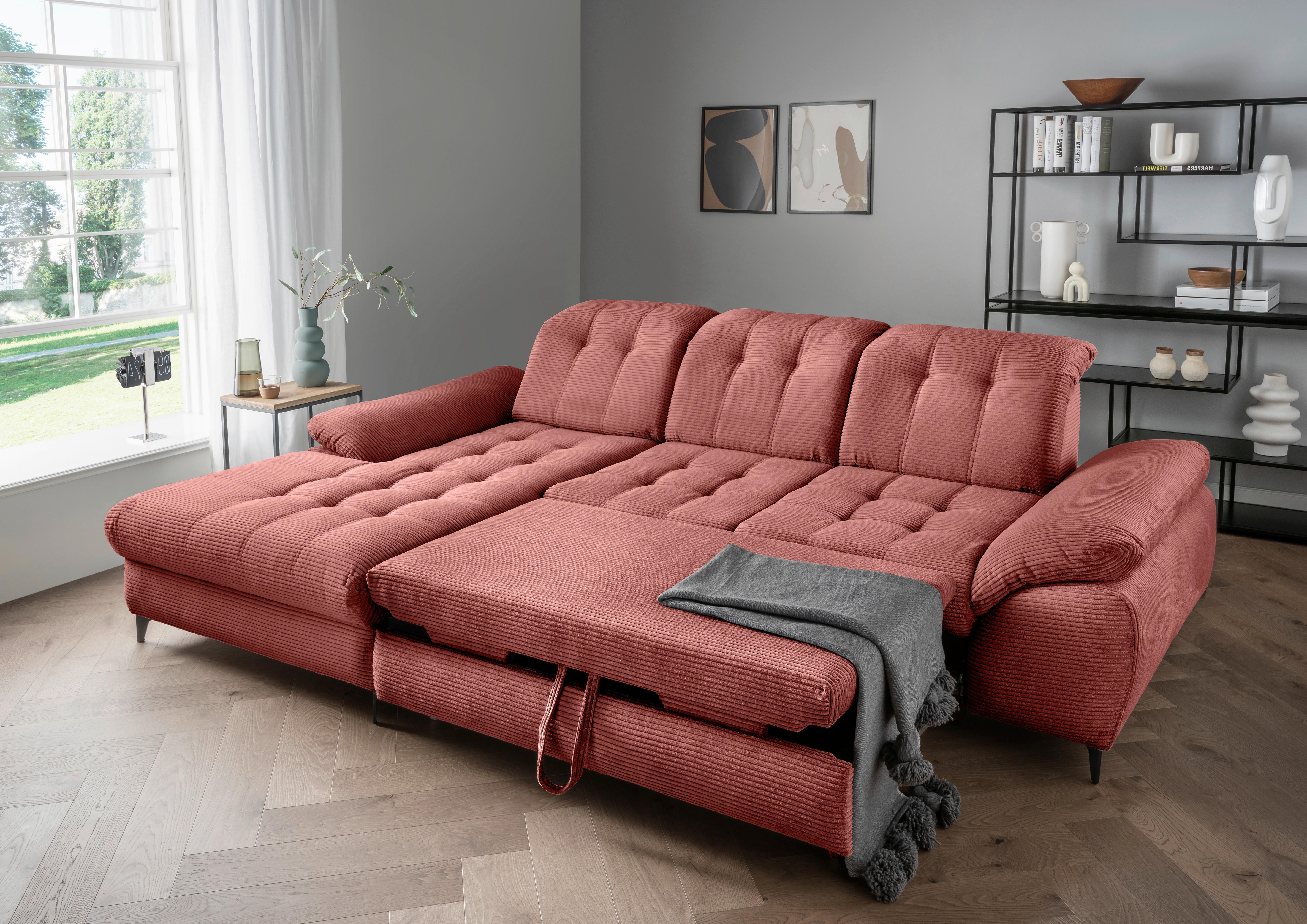 Eckschlafsofa Delphino Koralle S: 189x273 cm - Koralle/Schwarz, MODERN, Textil (189/273cm) - Livetastic