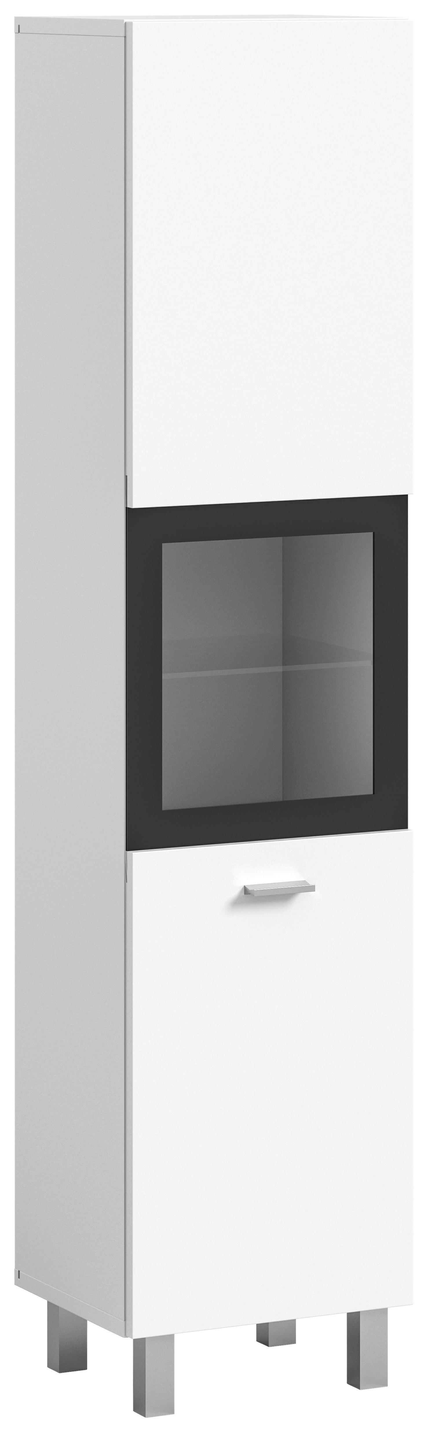 Midischrank Boston Weiß B: 30 cm - Silberfarben/Weiß, MODERN, Glas/Holzwerkstoff (30/125/29cm) - MID.YOU