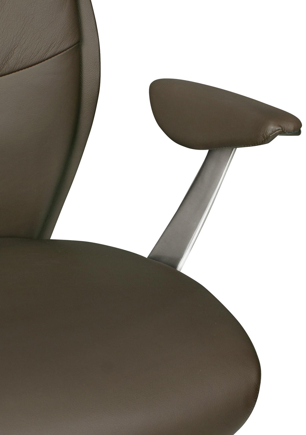 Chefsessel Oxford Echtleder Mit Armstützen + Wippfunktion - Silberfarben/Braun, MODERN, Kunststoff/Metall (67/117/58cm) - MID.YOU