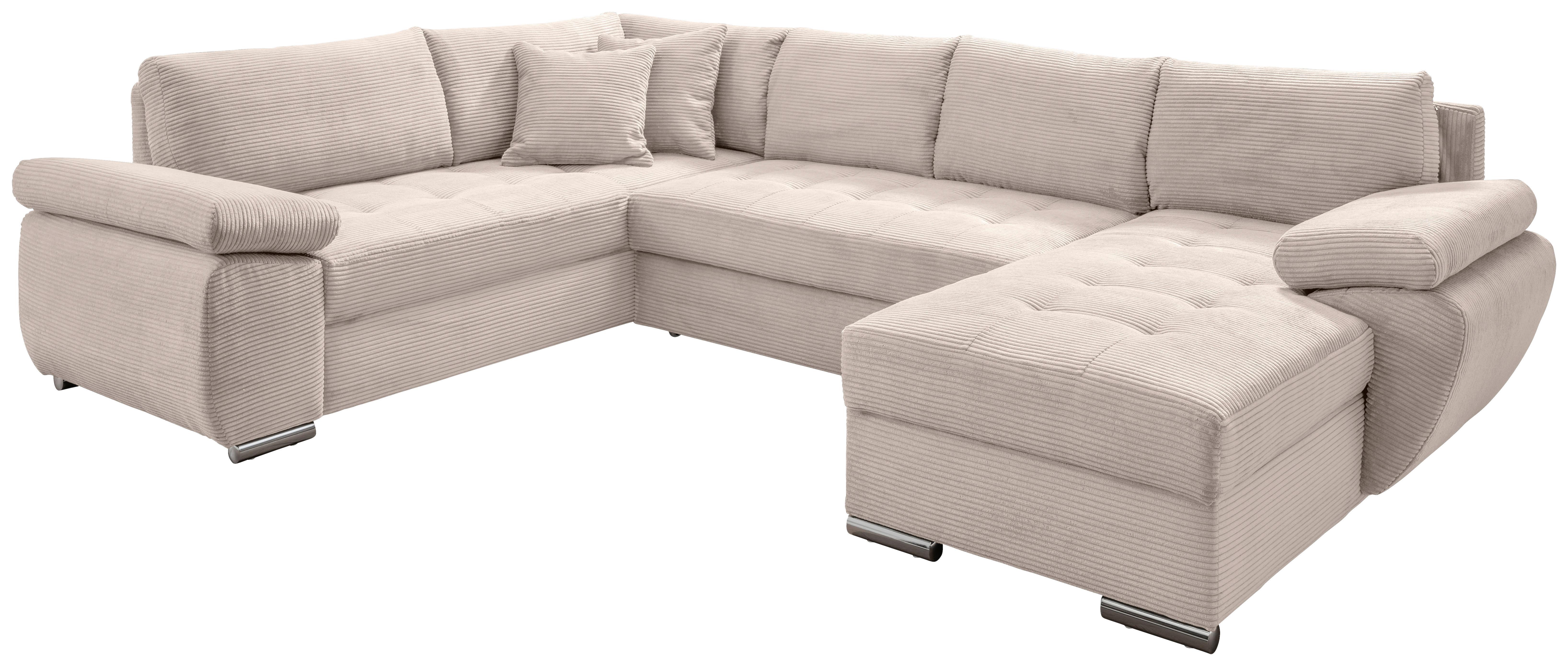 Wohnlandschaft Terana mit Schlaffunktion, Beige - Chromfarben/Beige, KONVENTIONELL, Textil (219/305/157cm) - P & B