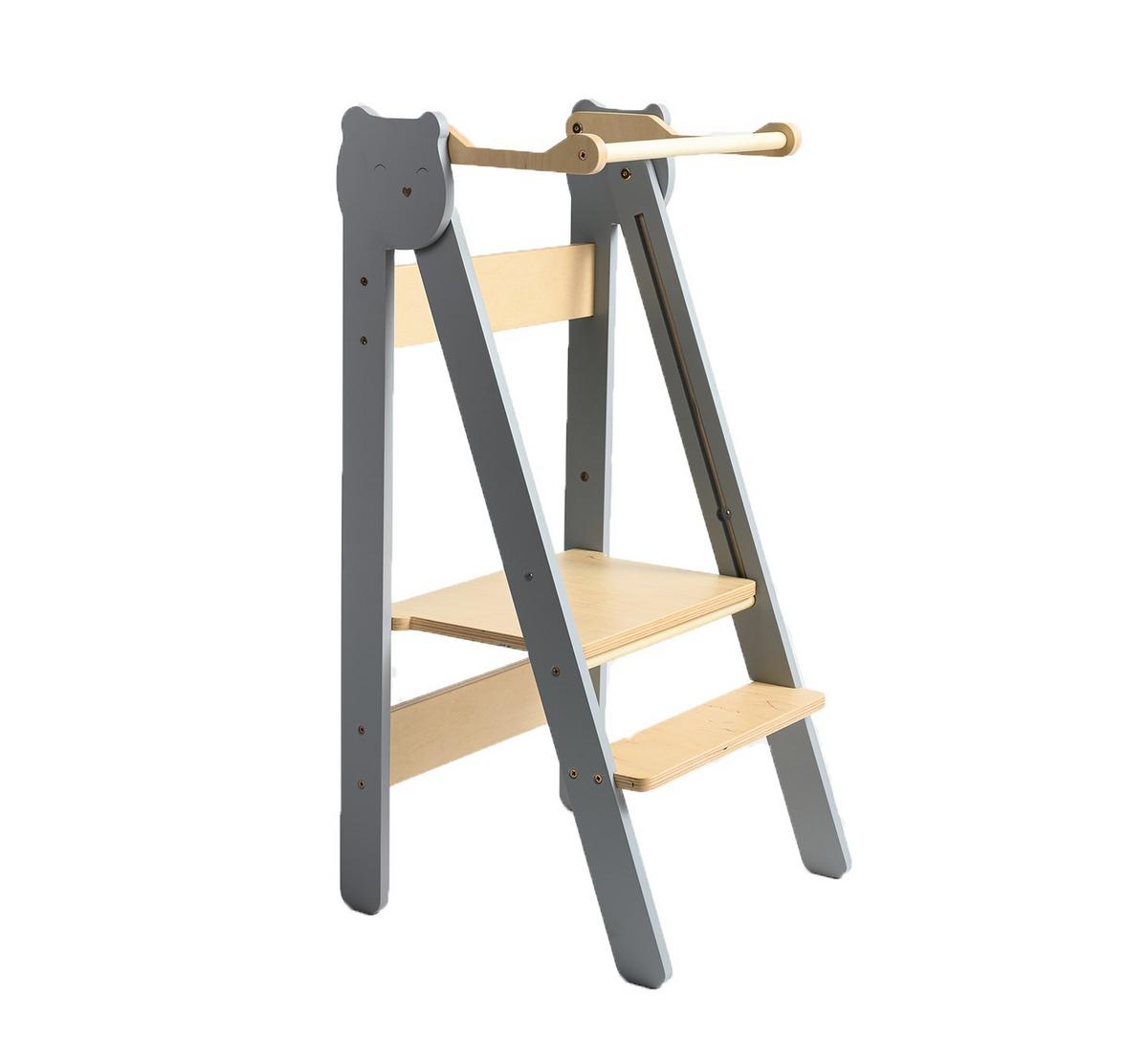 Lernturm Space Saving Grau/Natur - Naturfarben/Grau, Basics, Holz (38/90/40cm)