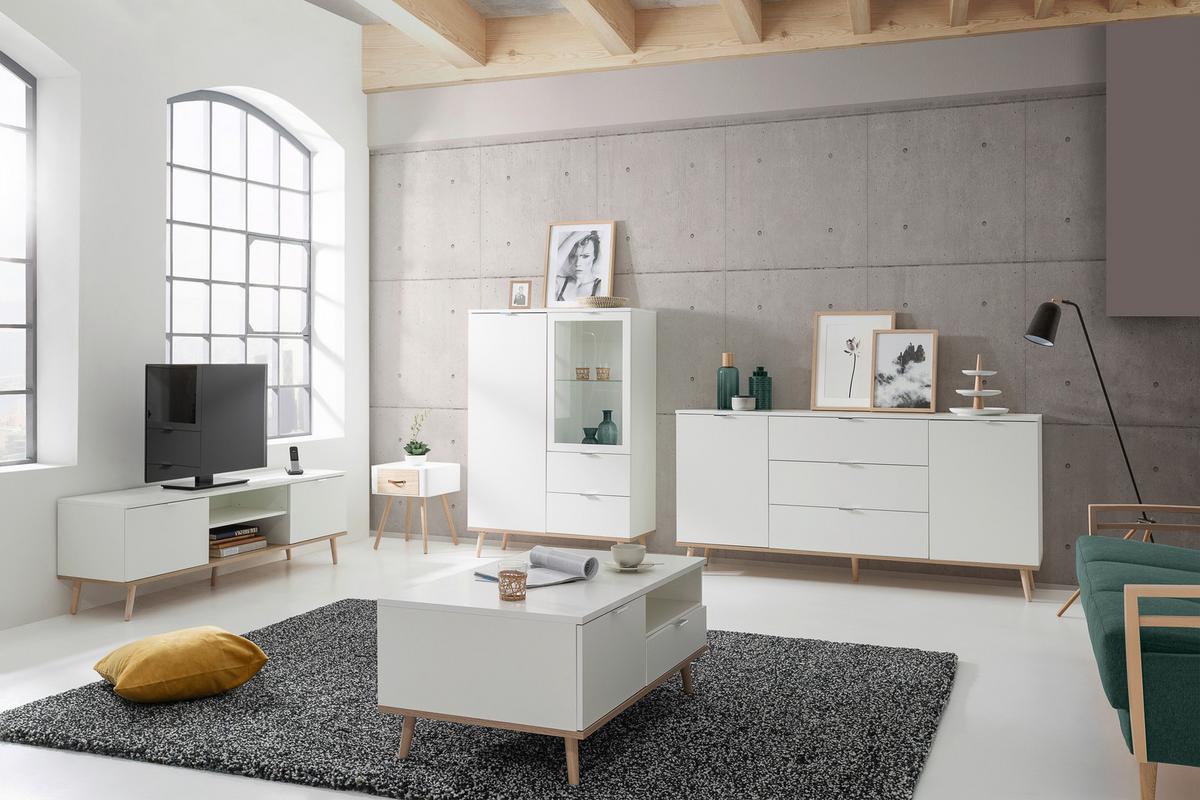 Sideboard teilmassiv, 3 Laden 180cm Göteborg 51 Sonoma Eiche - Weiß/Sonoma Eiche, KONVENTIONELL, Holzwerkstoff (180/87/40cm) - MID.YOU