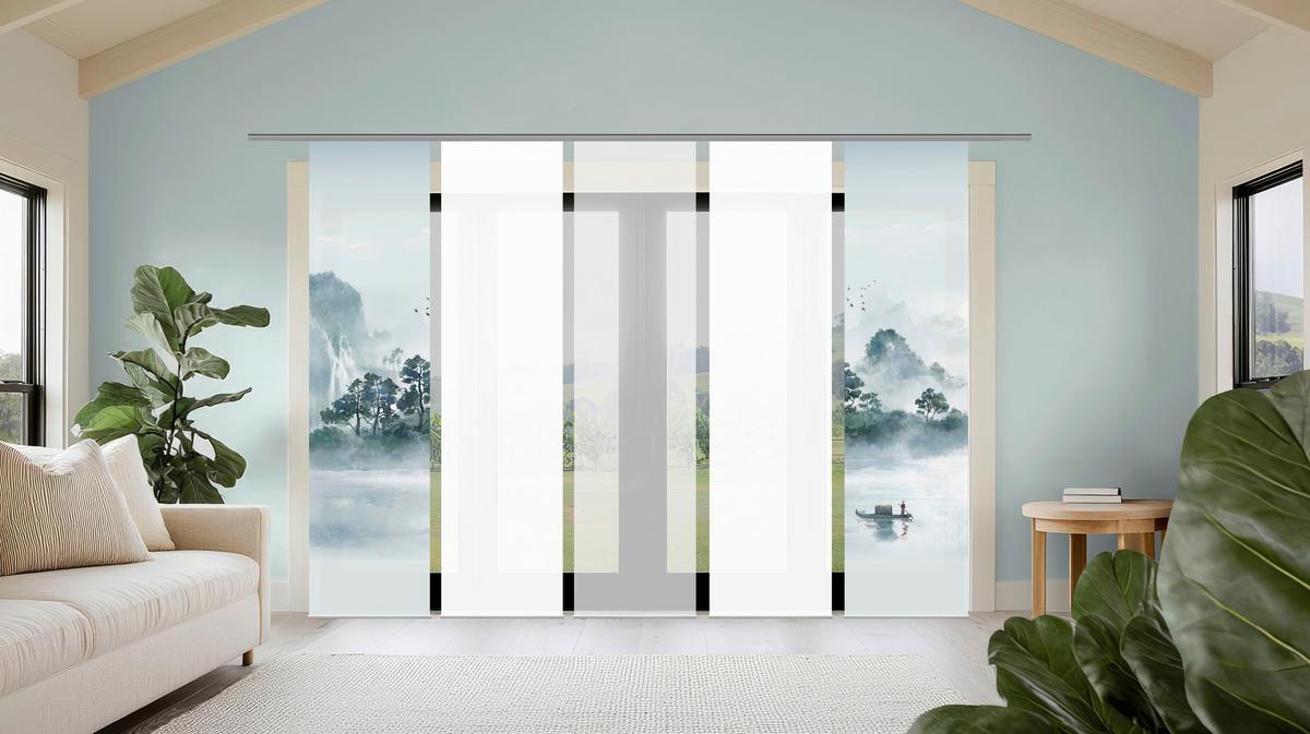 Flächenvorhang Vitnam 5er Set - Blaugrau/Grün, Design, Textil (60/245cm)