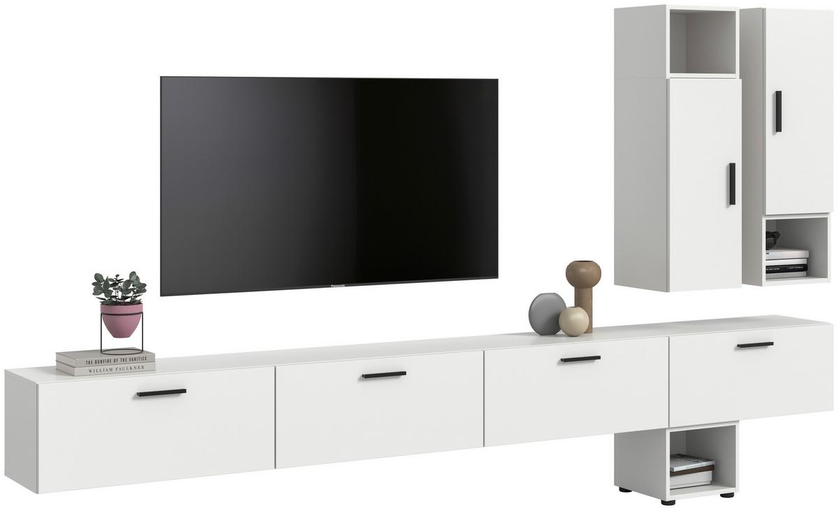 Wohnwand, The ONE 7, B: 300 cm Weiss - Schwarz/Weiß, Trend, Holzwerkstoff (300/178/34cm)