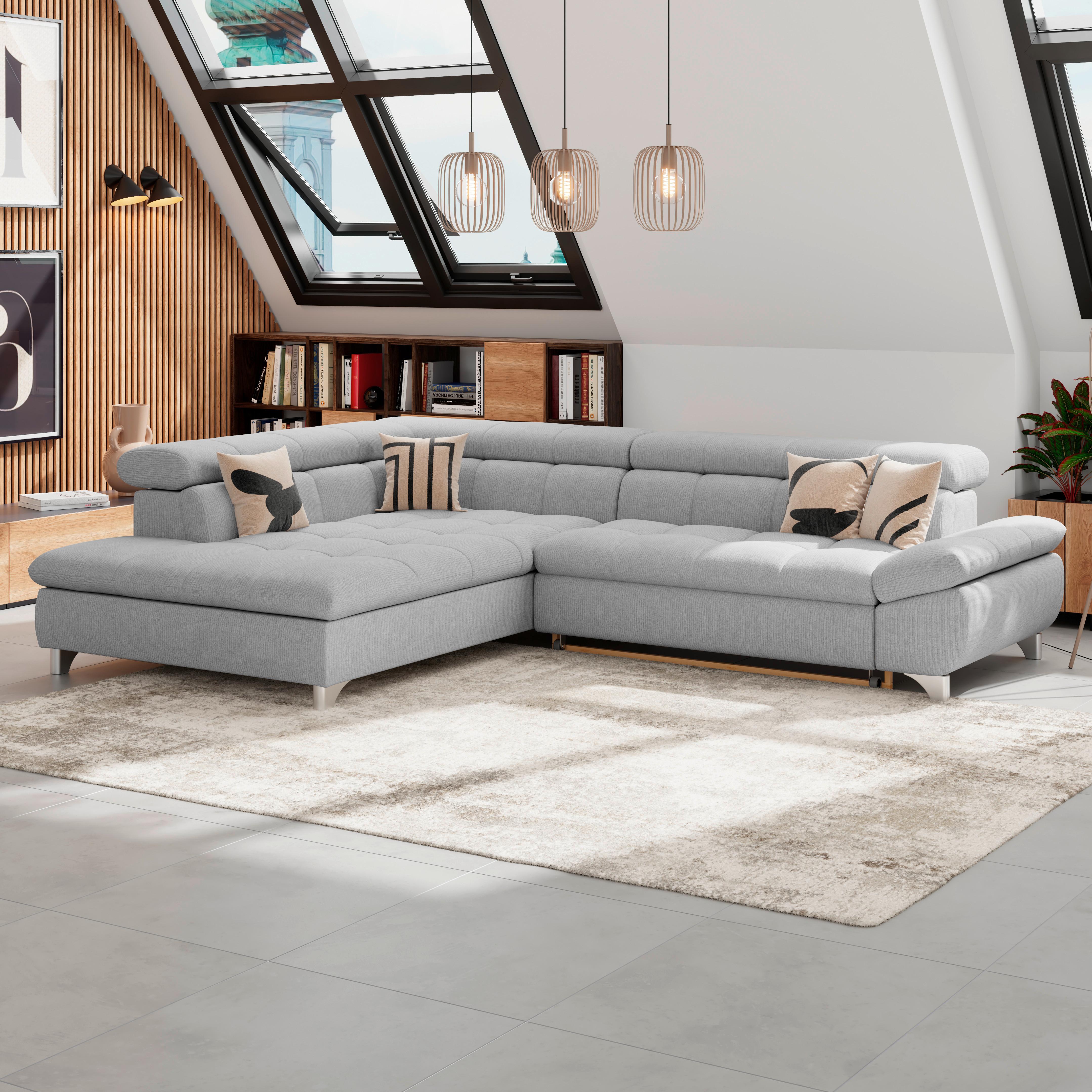 Ecksofa Mit Schlaffunktion Gemini Grau 234x312 Cm - Chromfarben/Hellgrau, KONVENTIONELL, Textil (234/312cm)