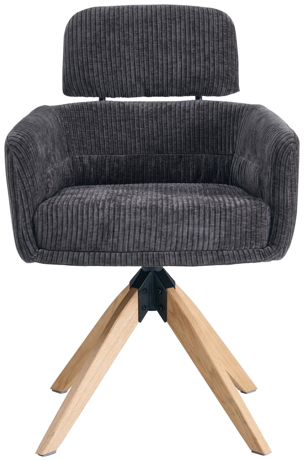 Armlehnstuhl Mattis Cord anthrazit, B: 60 cm - Anthrazit/Naturfarben, KONVENTIONELL, Holz/Textil (60/90/69cm) - Livetastic