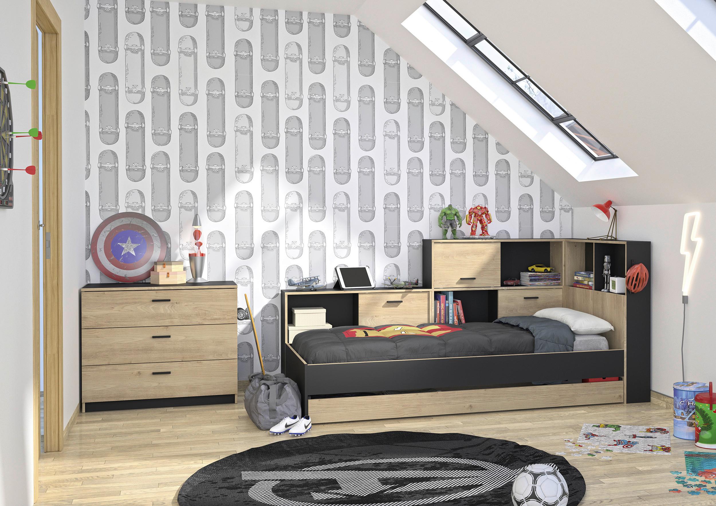Stauraumbett mit Bettlade 90 X 200cm Erwan Schwarz - Kastanienfarben/Schwarz, MODERN, Holzwerkstoff (90/200cm) - MID.YOU