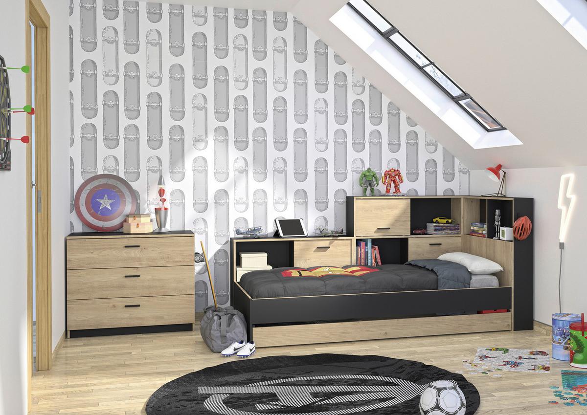 Stauraumbett Mit Bettlade 90 X 200cm Erwan Schwarz - Kastanienfarben/Schwarz, MODERN, Holzwerkstoff (90/200cm) - MID.YOU