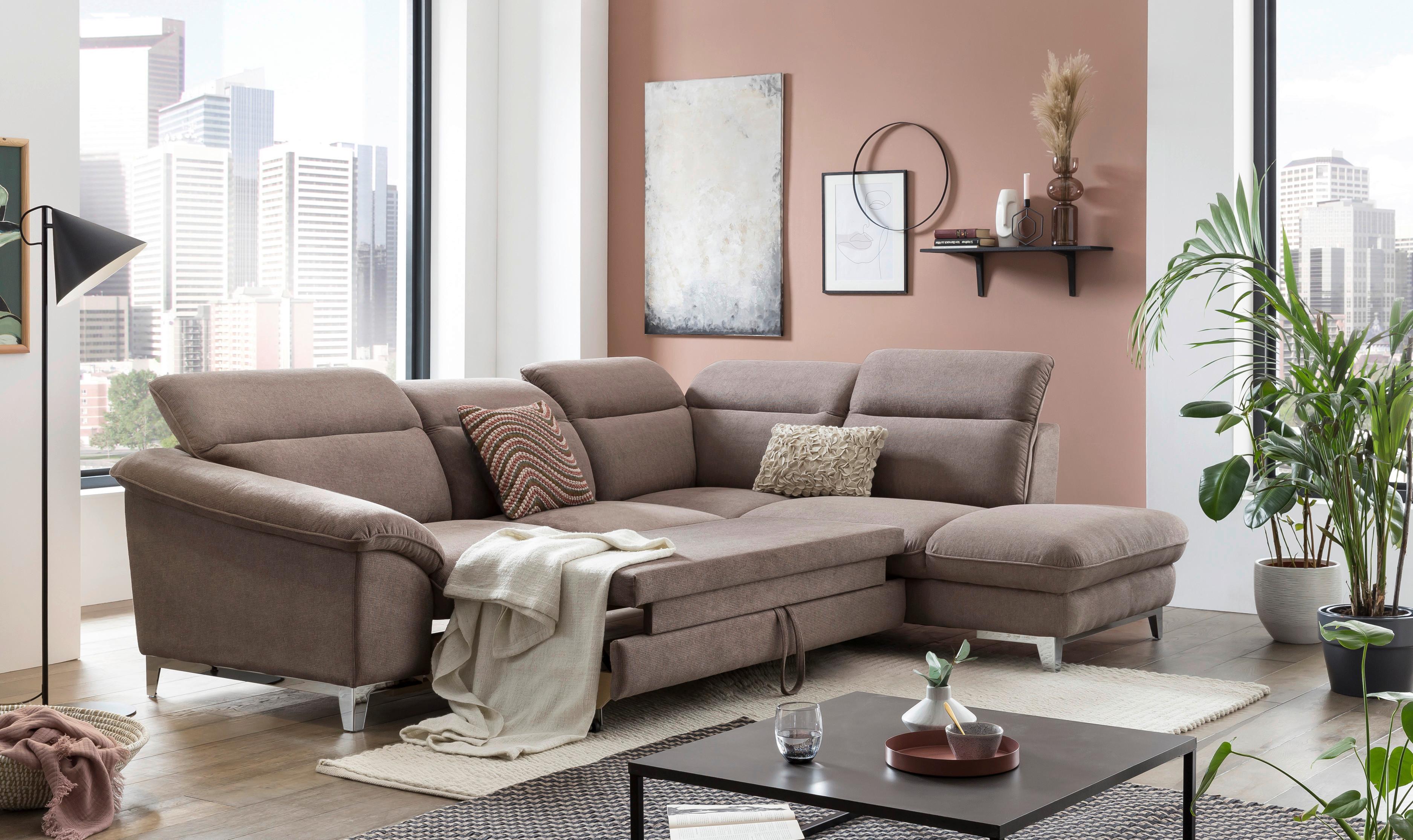 Ecksofa Mit Schlaffunktion Teresa Taupe - Taupe/Chromfarben, Design, Textil (293/232cm) - Livetastic