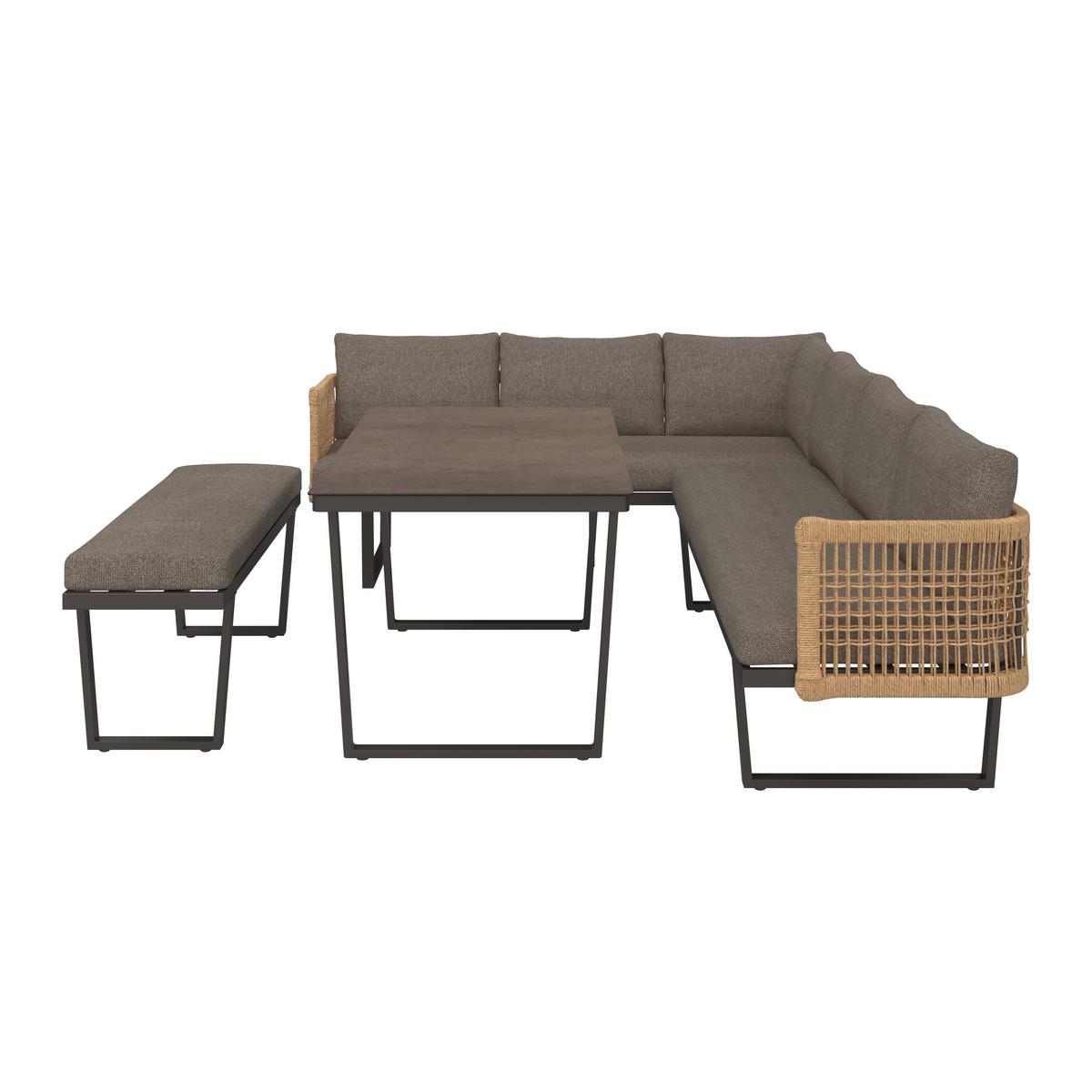 Loungegarnitur Bologna - Anthrazit/Braun, MODERN, Glas/Kunststoff (256/198cm) - Beldano
