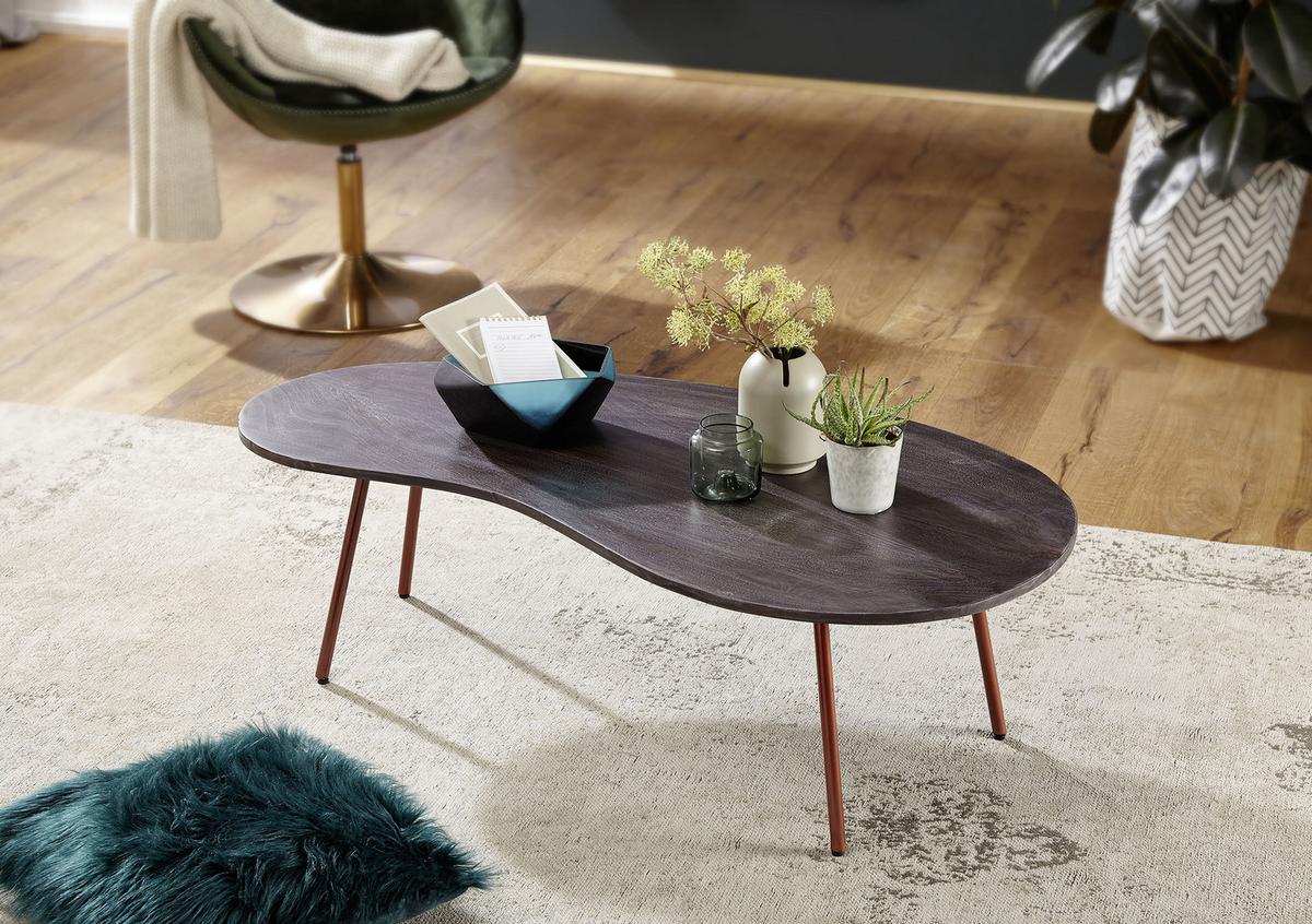 Konferenční stolek JAI masív - měděné barvy/tmavě šedá, Design, kov/dřevo (122/63/34,5cm) - MID.YOU