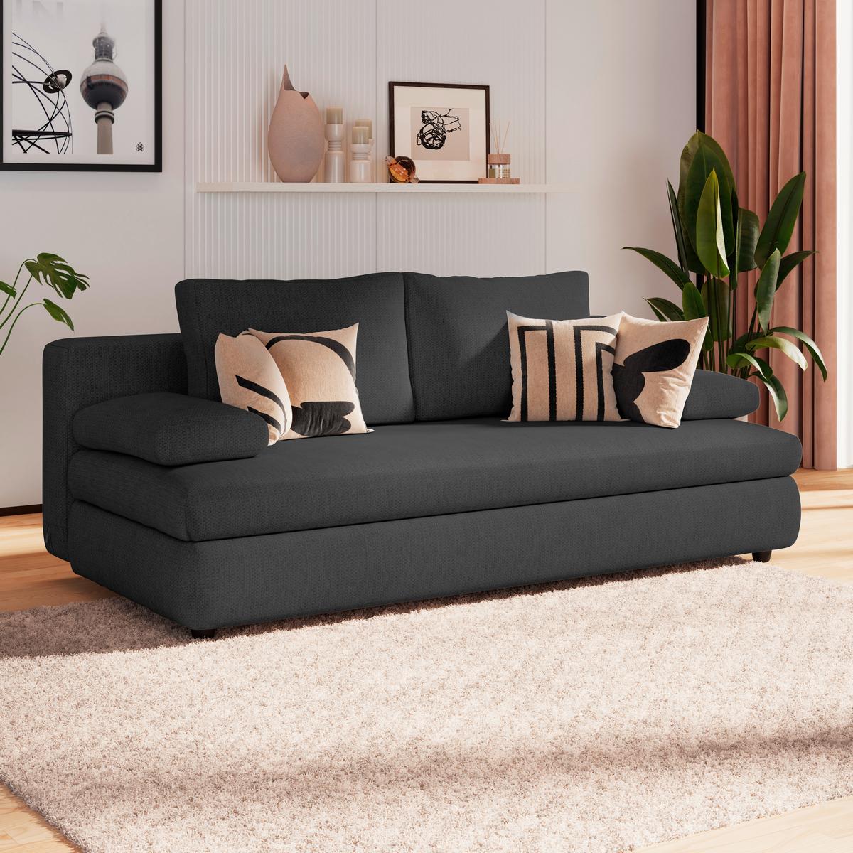 3-Sitzer-Sofa Mit Schlaffunktion Olso Schwarz - Schwarz, Trend, Holz/Kunststoff (205/72/100cm)